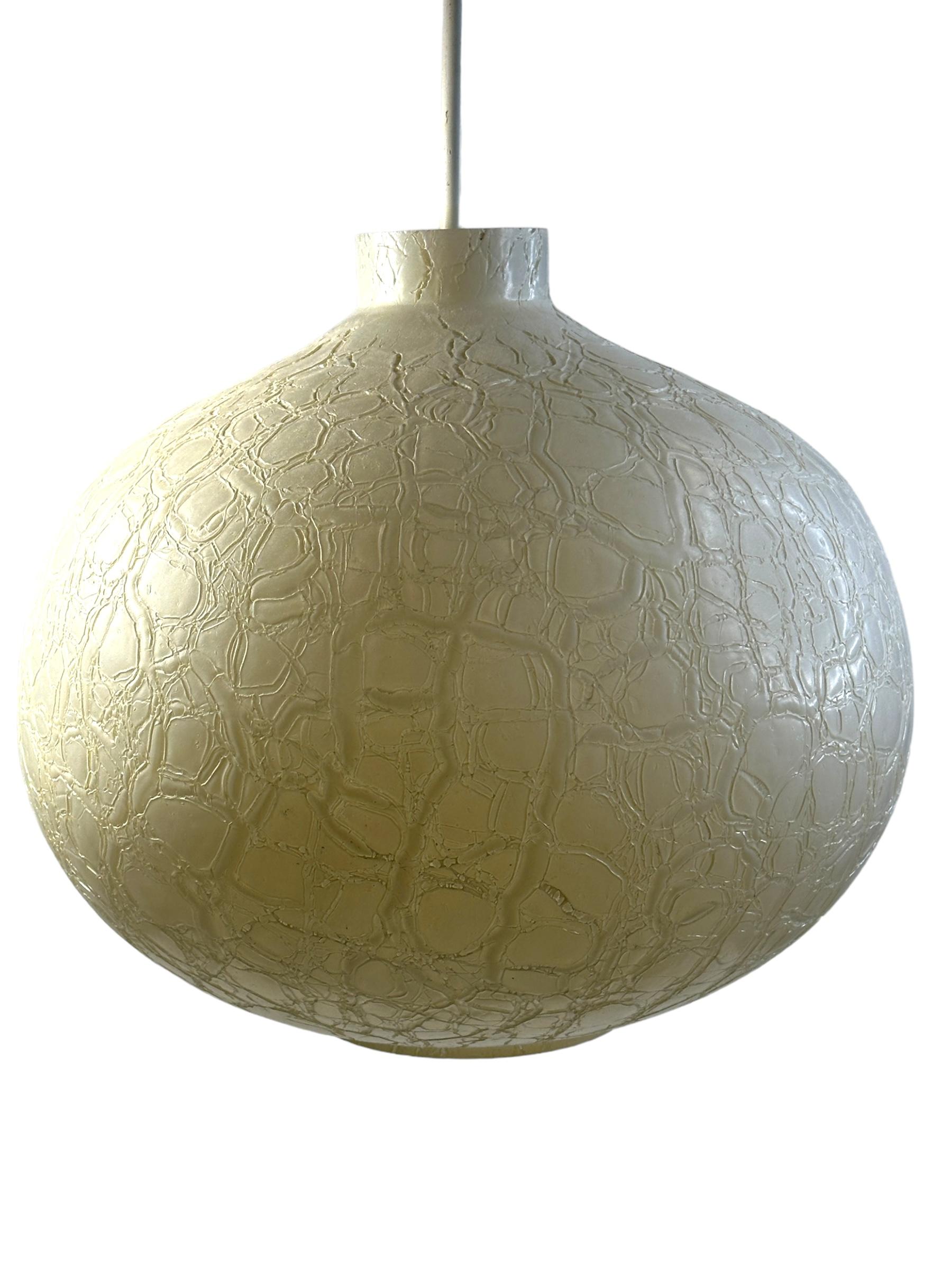 Large vintage snow ball pattern midcentury murano glass ceiling pendant light fixture by Doria Leuchten, Germany. Made in the later half of the 1960s, this gorgeous pendent features wonderfully made, mouth blown murano glass which looks like a