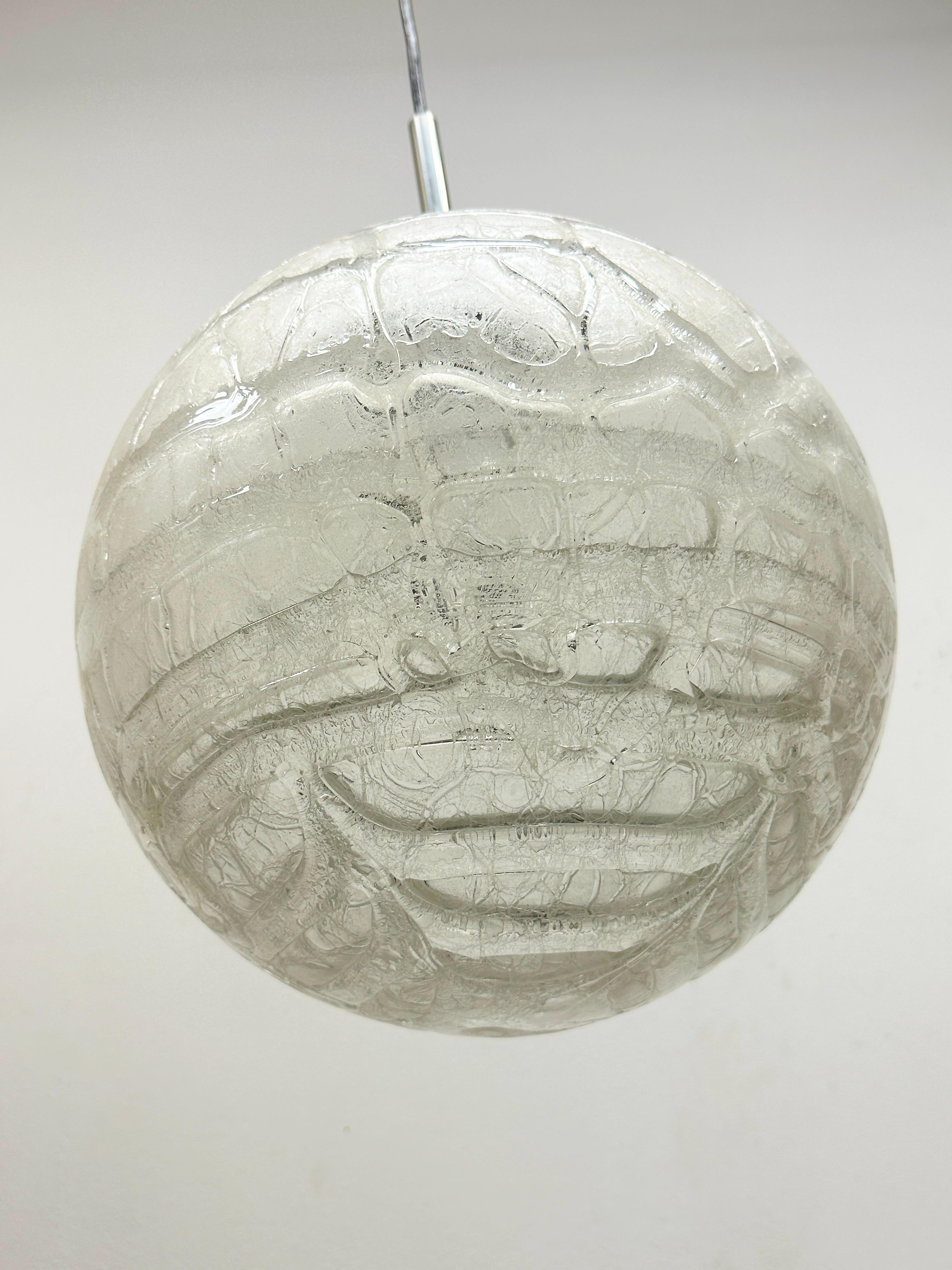 Aluminum Doria Leuchten Vintage, 1960s Snowball Murano Glass Globe German Pendant Light For Sale