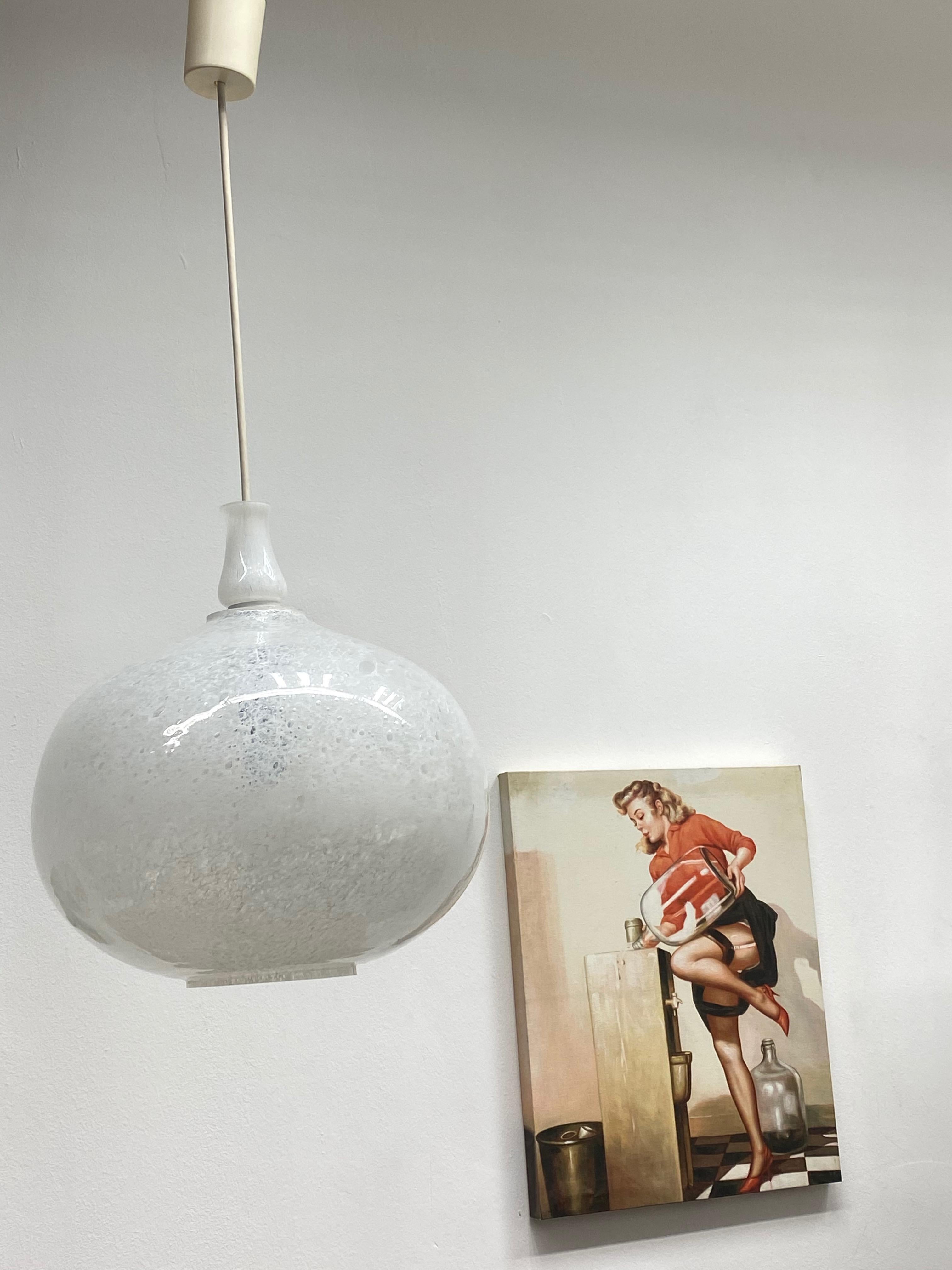 Doria Leuchten Vintage, 1970s Snowball Murano Glass Globe German Pendant Light 2