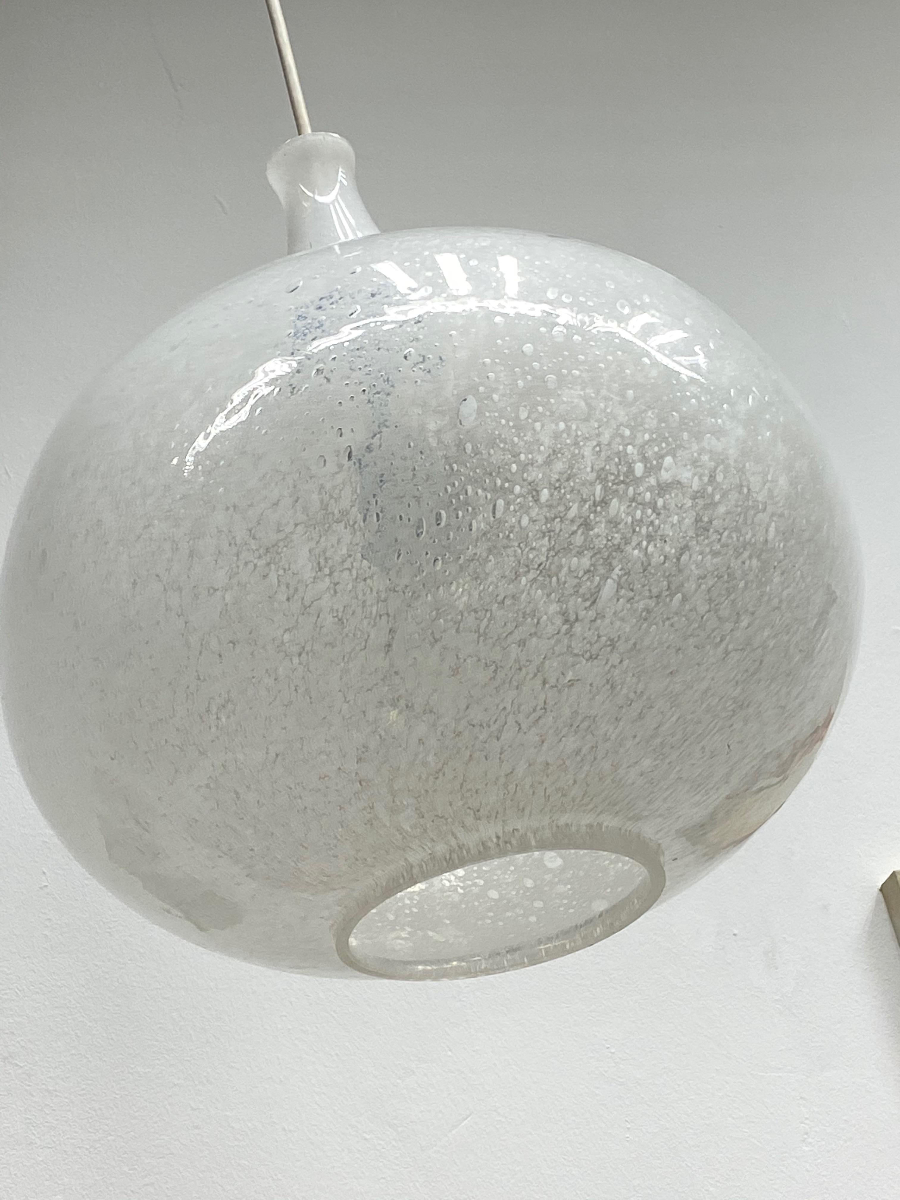 Doria Leuchten Vintage, 1970s Snowball Murano Glass Globe German Pendant Light In Good Condition In Nuernberg, DE