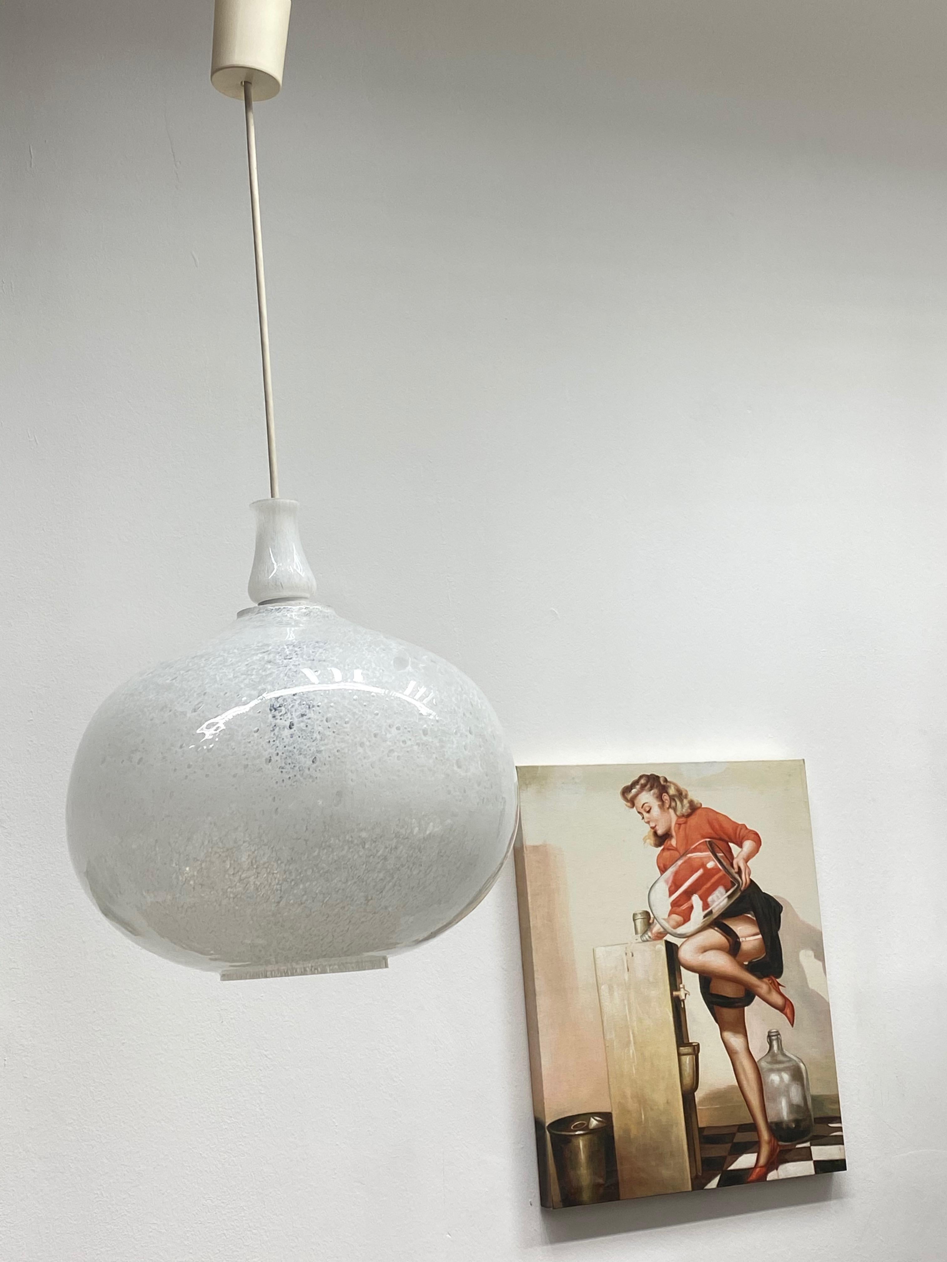 Doria Leuchten Vintage, 1970s Snowball Murano Glass Globe German Pendant Light 1