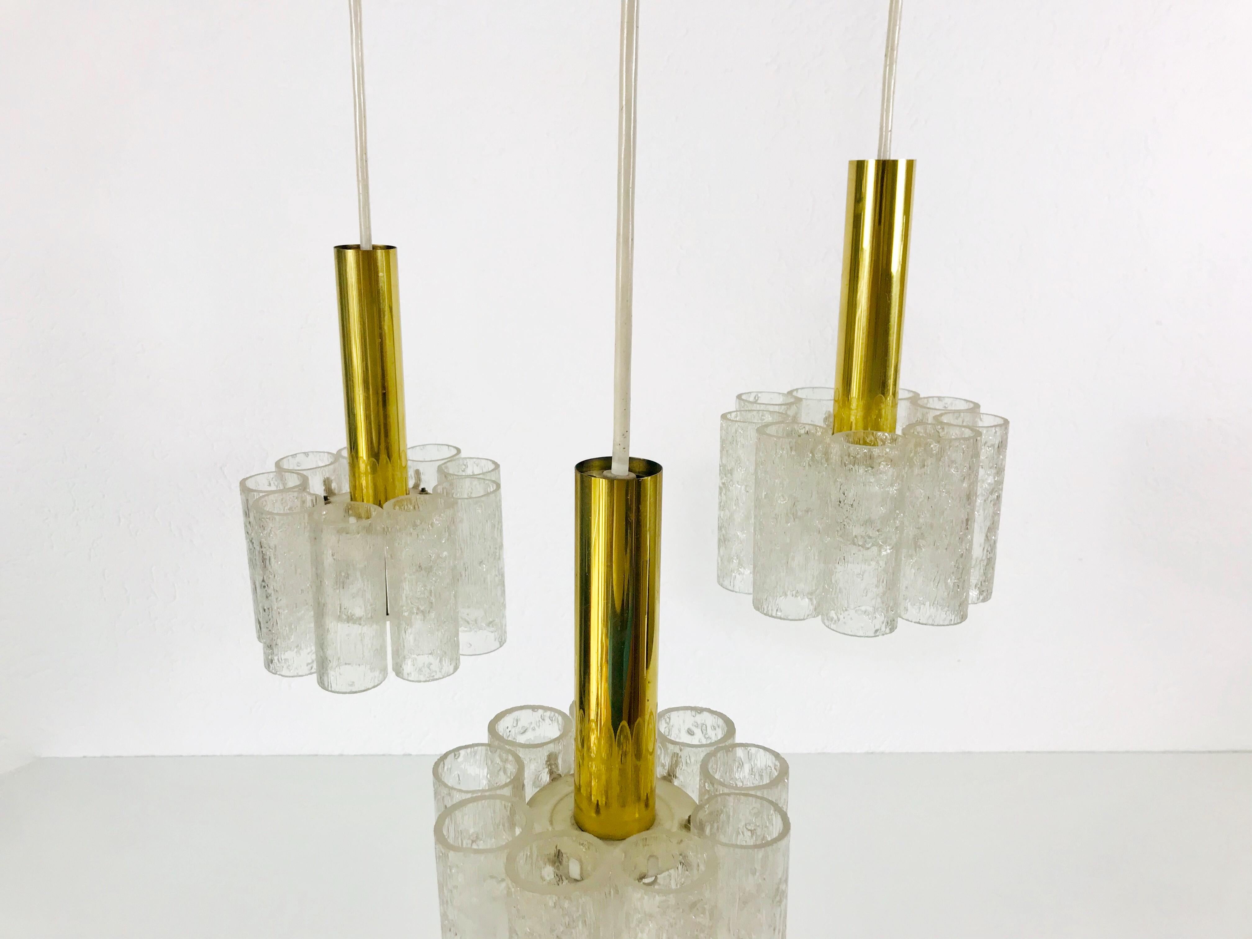 Doria Midcentury Crystal Ice Glass Cascade Pendant Lamp, Germany, 1960s For Sale 3