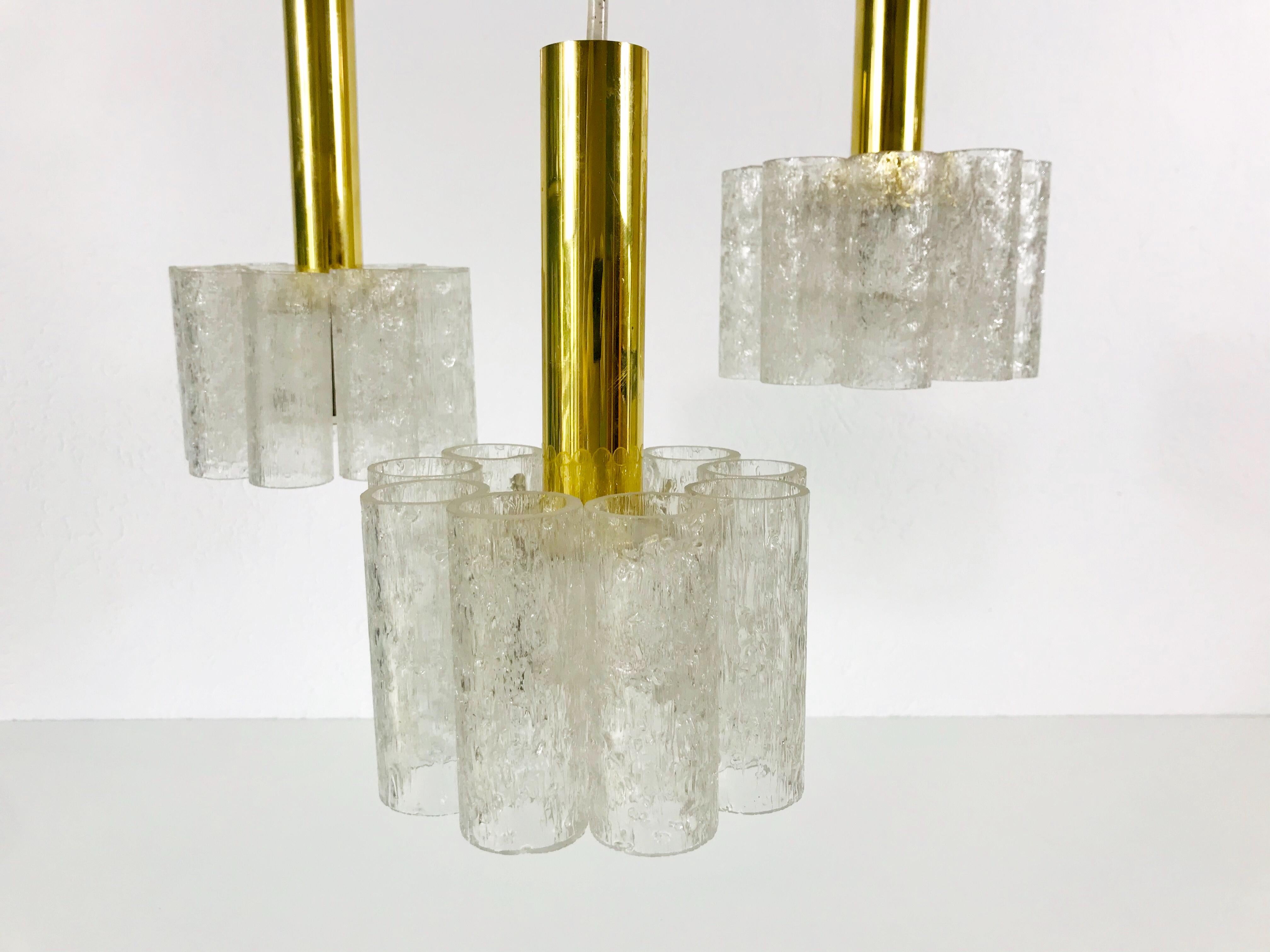 Doria Midcentury Crystal Ice Glass Cascade Pendant Lamp, Germany, 1960s For Sale 4