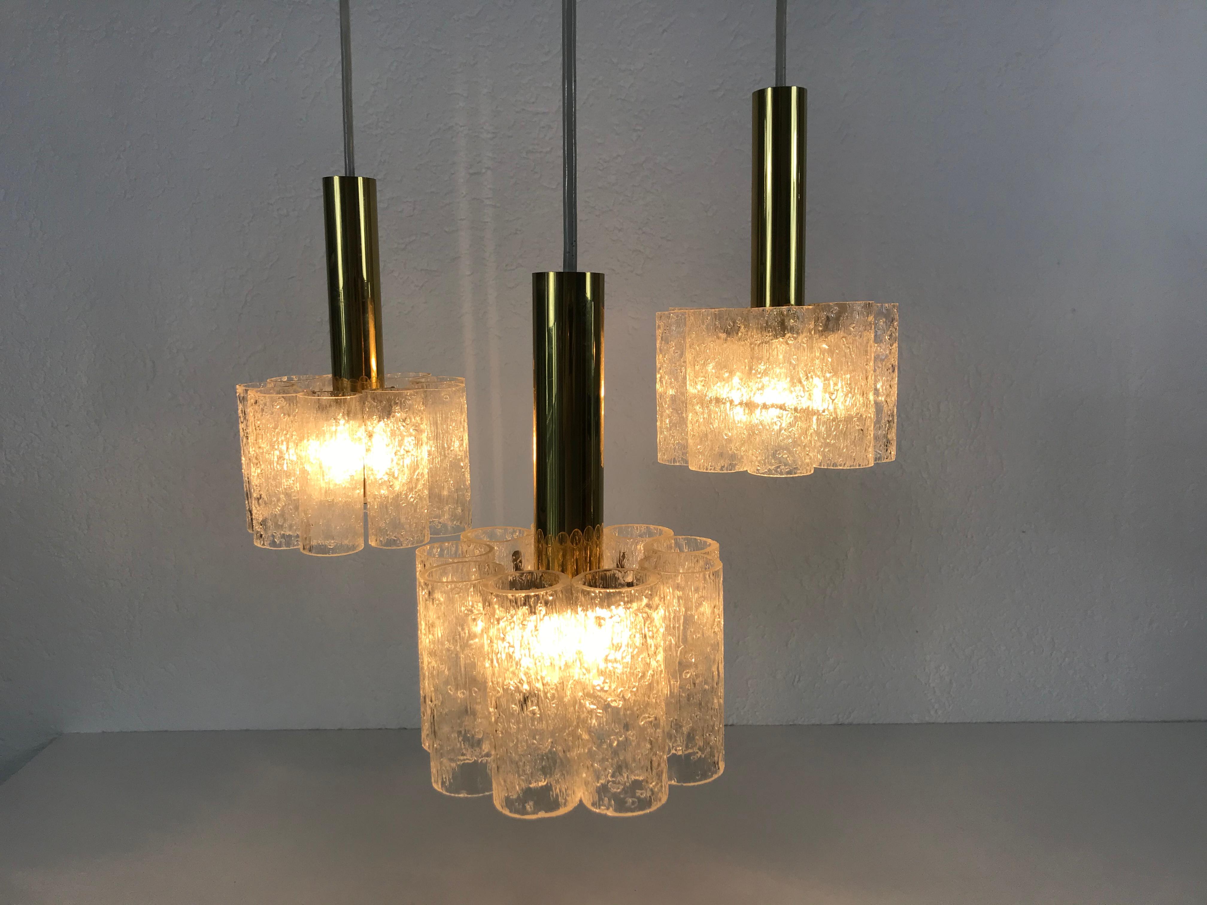 Doria Midcentury Crystal Ice Glass Cascade Pendant Lamp, Germany, 1960s For Sale 6