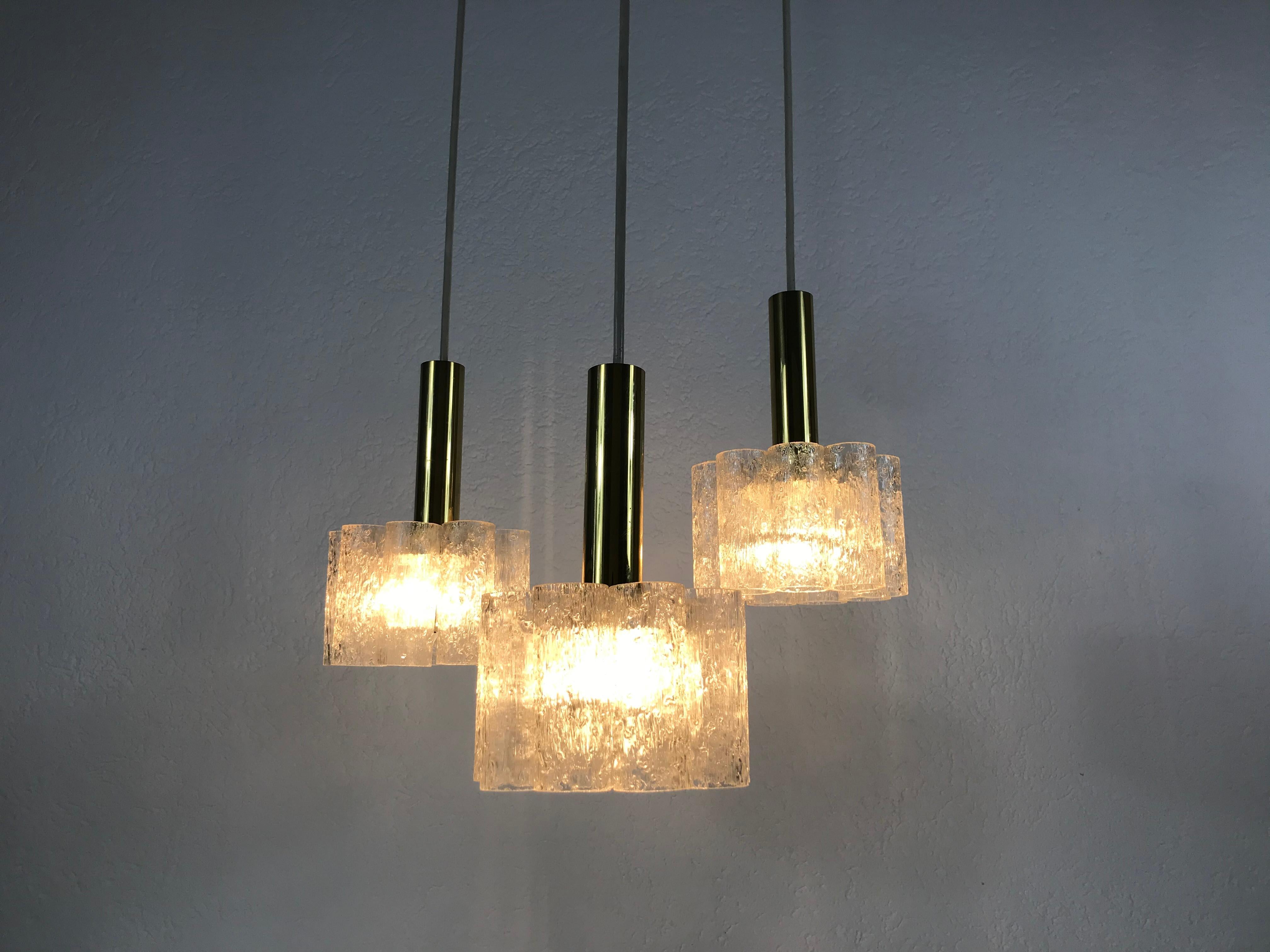 Doria Midcentury Crystal Ice Glass Cascade Pendant Lamp, Germany, 1960s For Sale 7