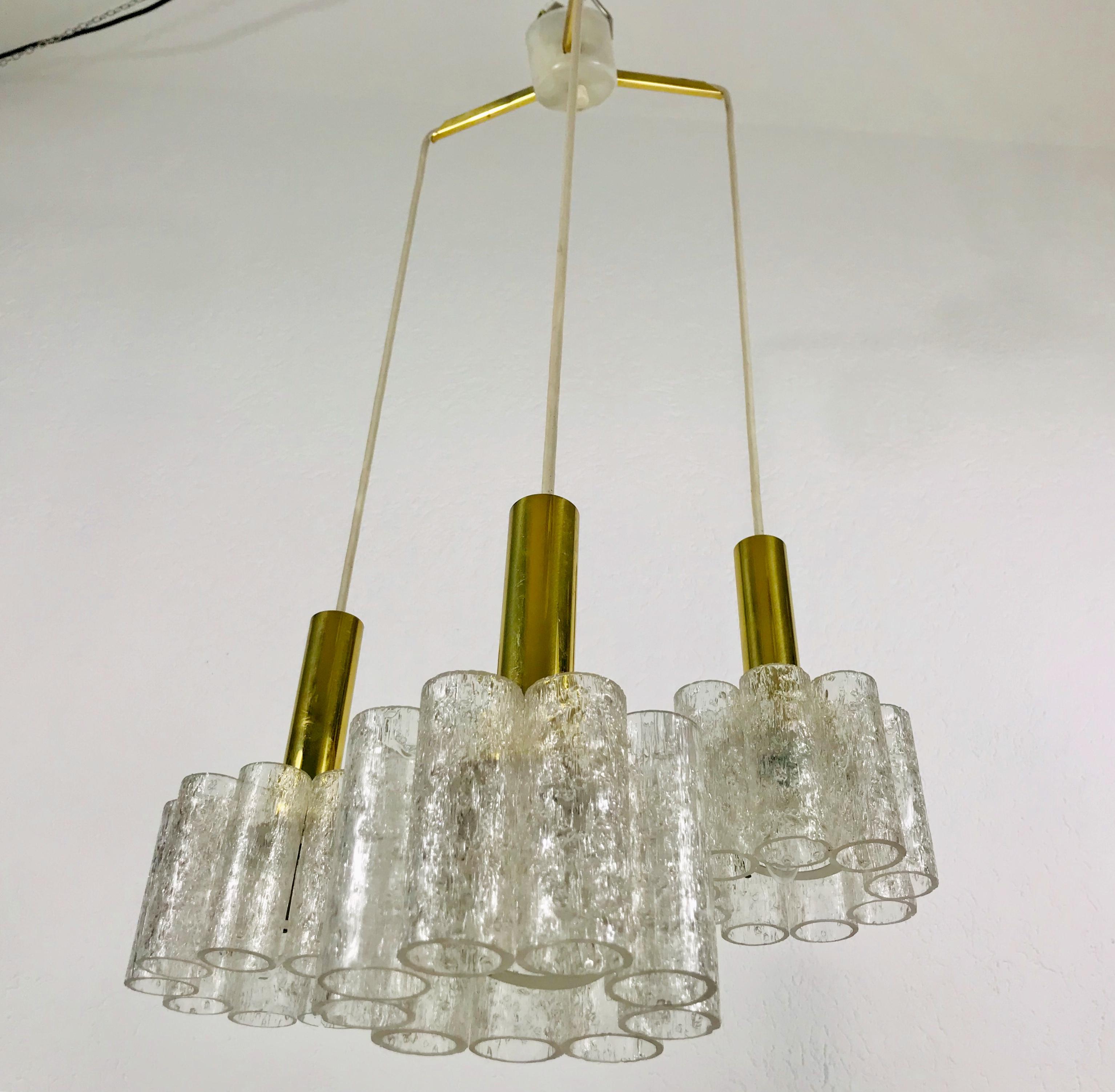 Late 20th Century Doria Midcentury Crystal Ice Glass Cascade Pendant Lamp, Germany, 1960s For Sale