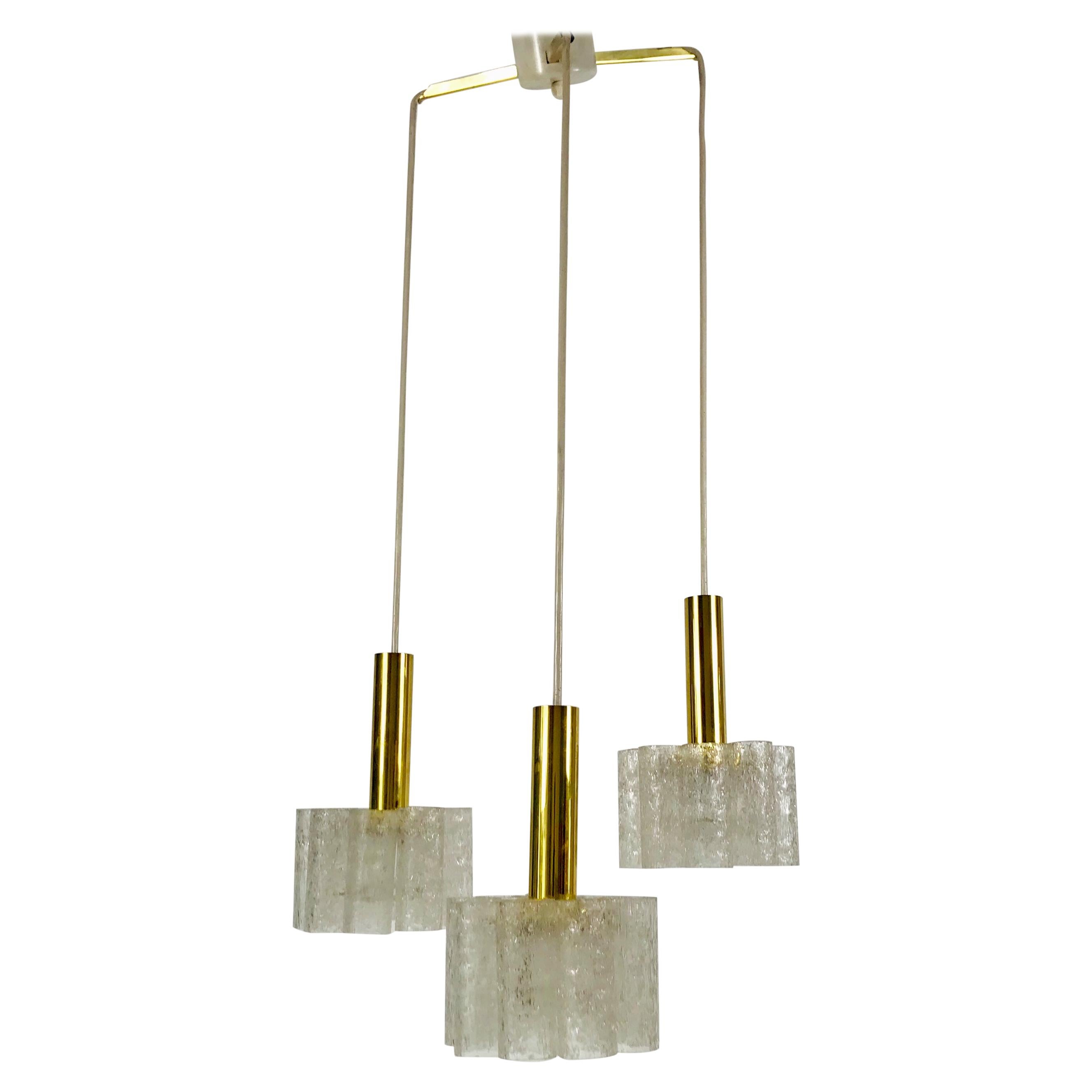 Doria Midcentury Crystal Ice Glass Cascade Pendant Lamp, Germany, 1960s