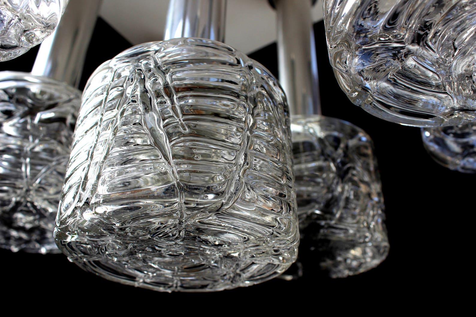 Metal Doria Modernist Flush Mount Hand with Blown Glass Shades, 1970s For Sale
