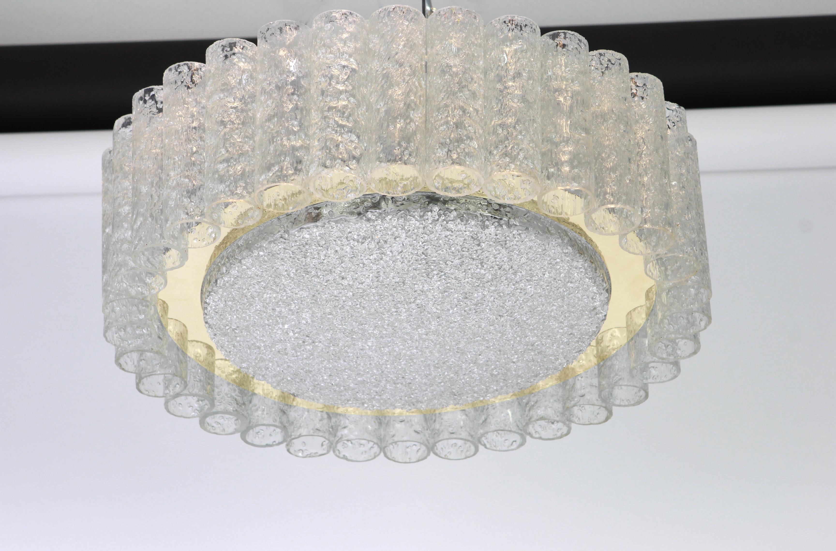 Mid-Century Modern Doria Murano Glass Tubes Chandelier with Brass Surround, Germany, 1960s For Sale