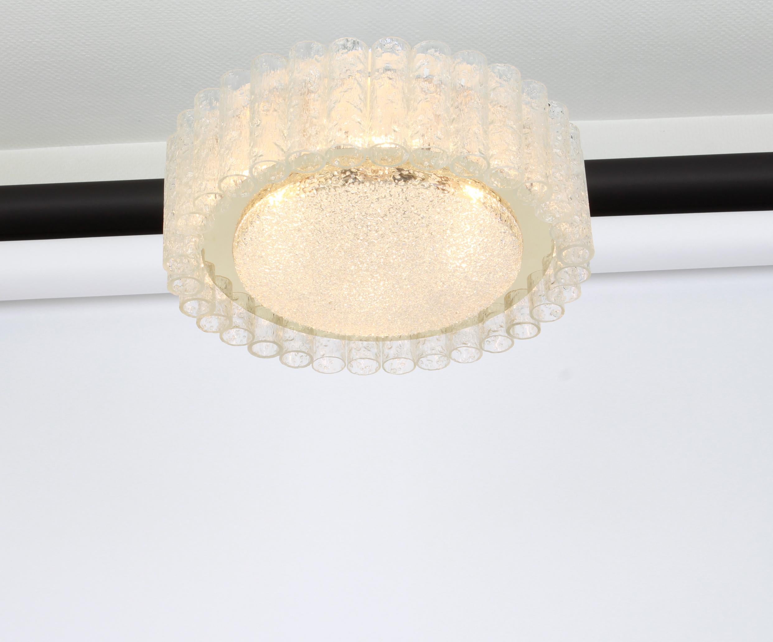 Mid-20th Century Doria Murano Glass Tubes Chandelier with Brass Surround, Germany, 1960s For Sale