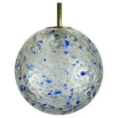 Doria Pendant Lamp Clear and Blue Glass and Brass 1960s 1970s Hanging Lamp