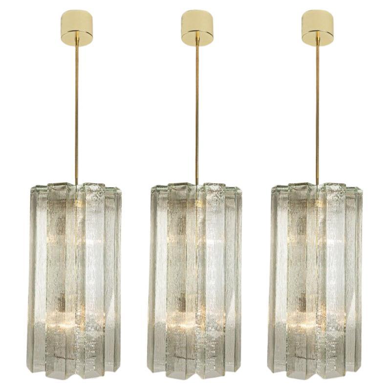 Doria Ribbled Glass and Brass Pendant, Germany 1960s