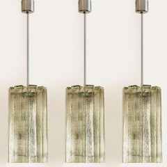 Doria Ribbled Glass and Chrome Pendant, Germany 1960s