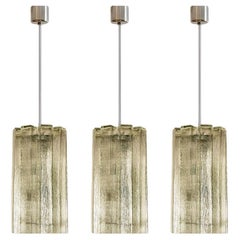 Doria Ribbled Glass and Chrome Pendant, Germany 1960s Vintage Doria Ribbled Glass and Chrome Pendant, Germany 1960s