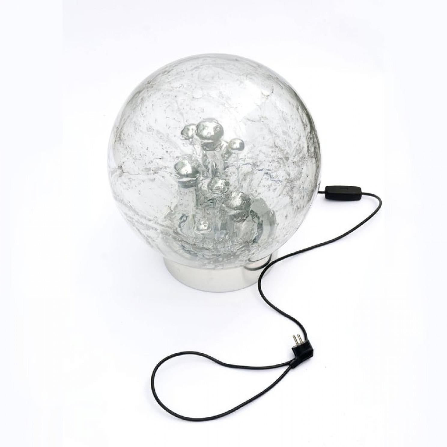 German Doria Table or Floor Lamp Chrome Large Smoked Bubble Glass Globe, 1970s For Sale