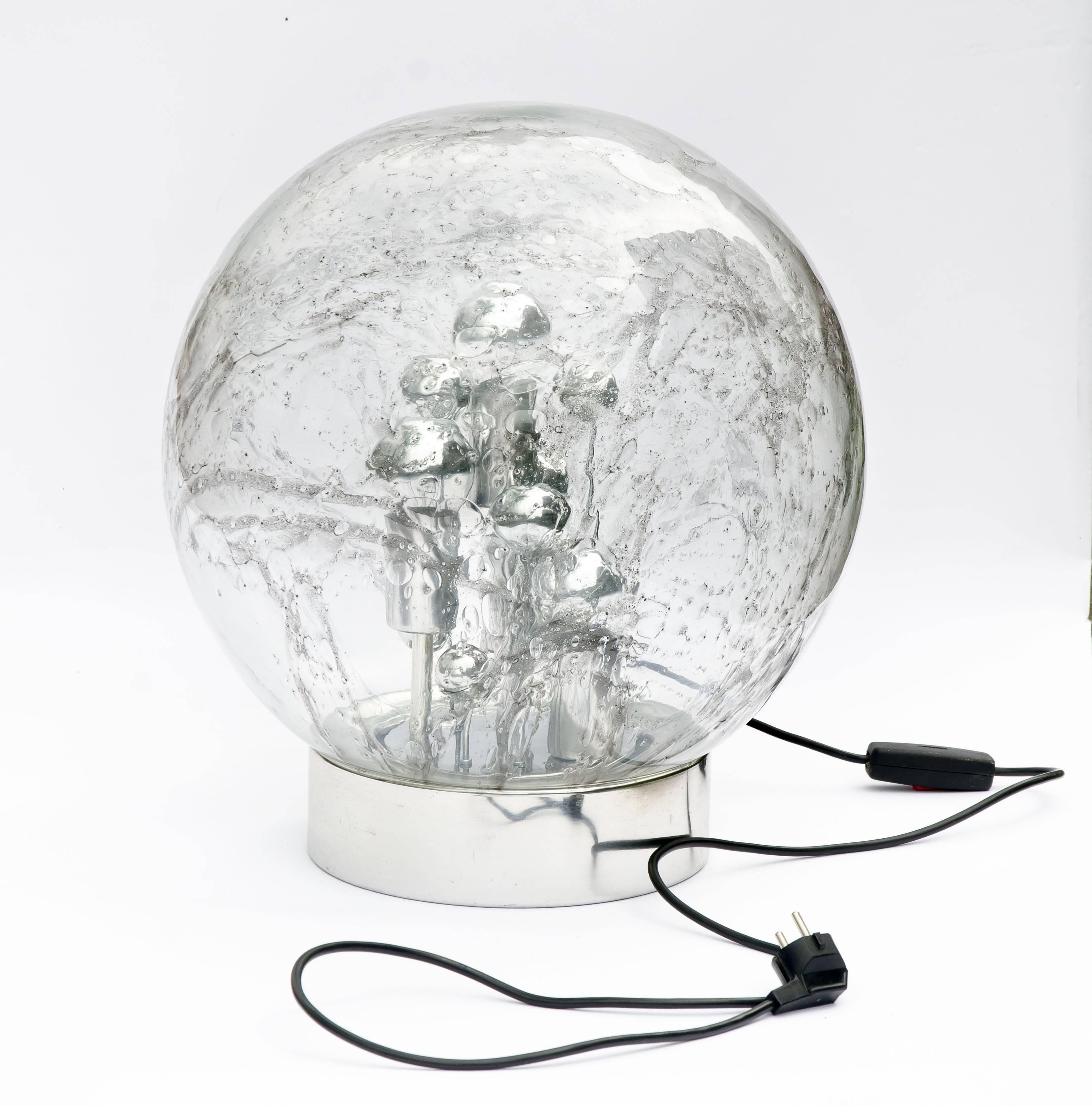 Doria Table or Floor Lamp Chrome Large Smoked Bubble Glass Globe, 1970s In Good Condition For Sale In Rijssen, NL