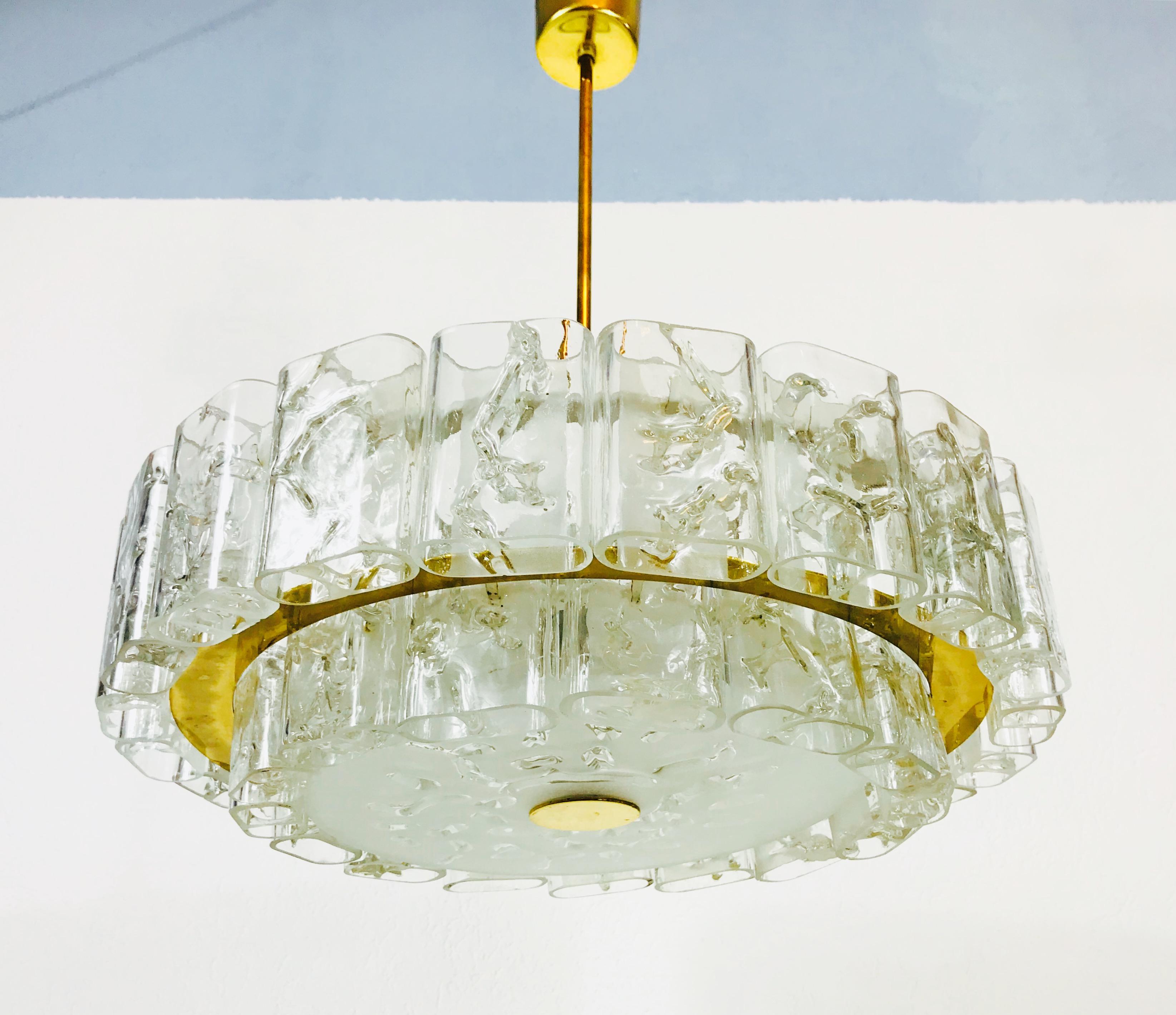 Doria Two-Tier Midcentury Crystal Ice Glass Circular Chandelier, 1960s For Sale 2