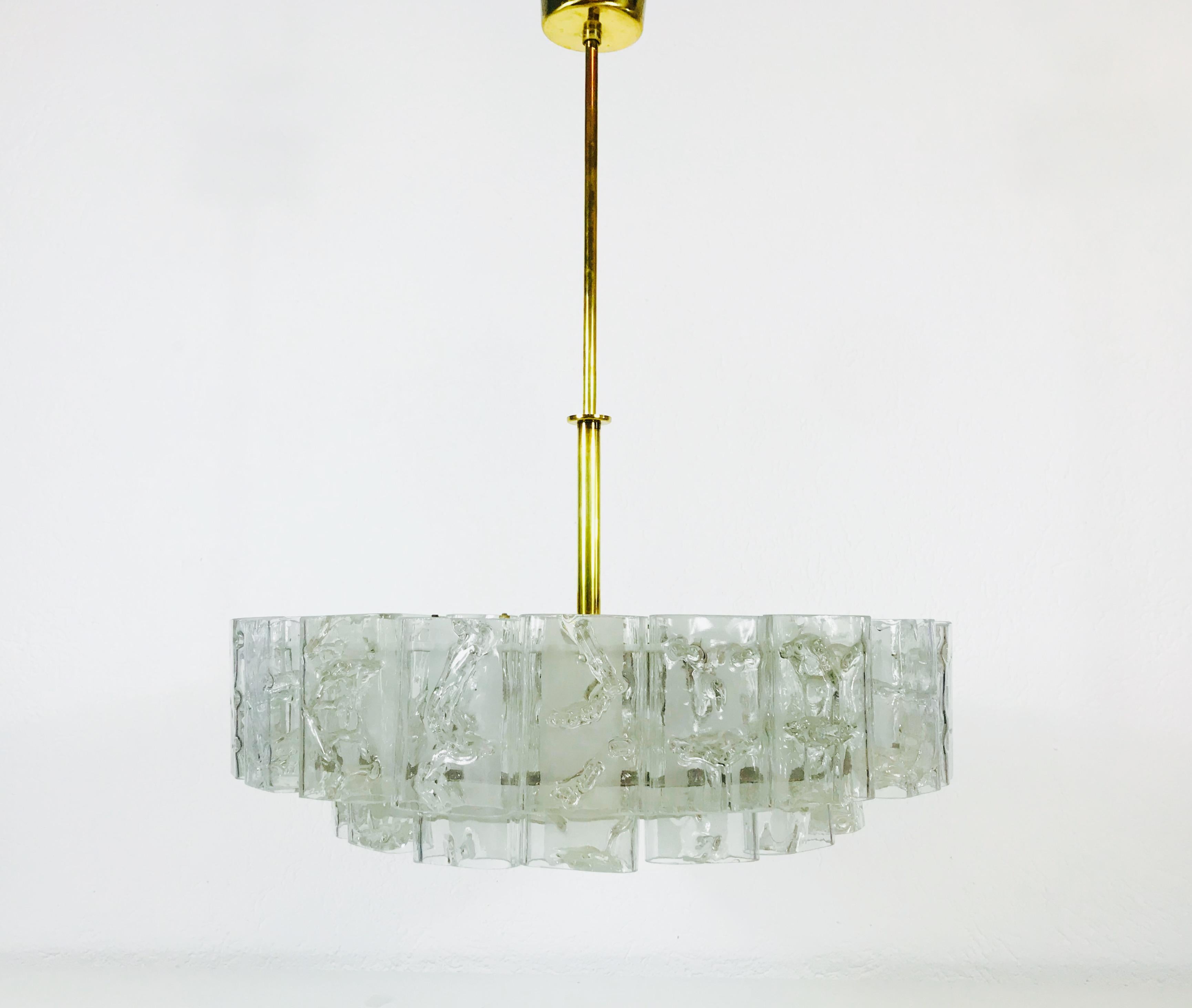 Doria Two-Tier Midcentury Crystal Ice Glass Circular Chandelier, 1960s For Sale 1