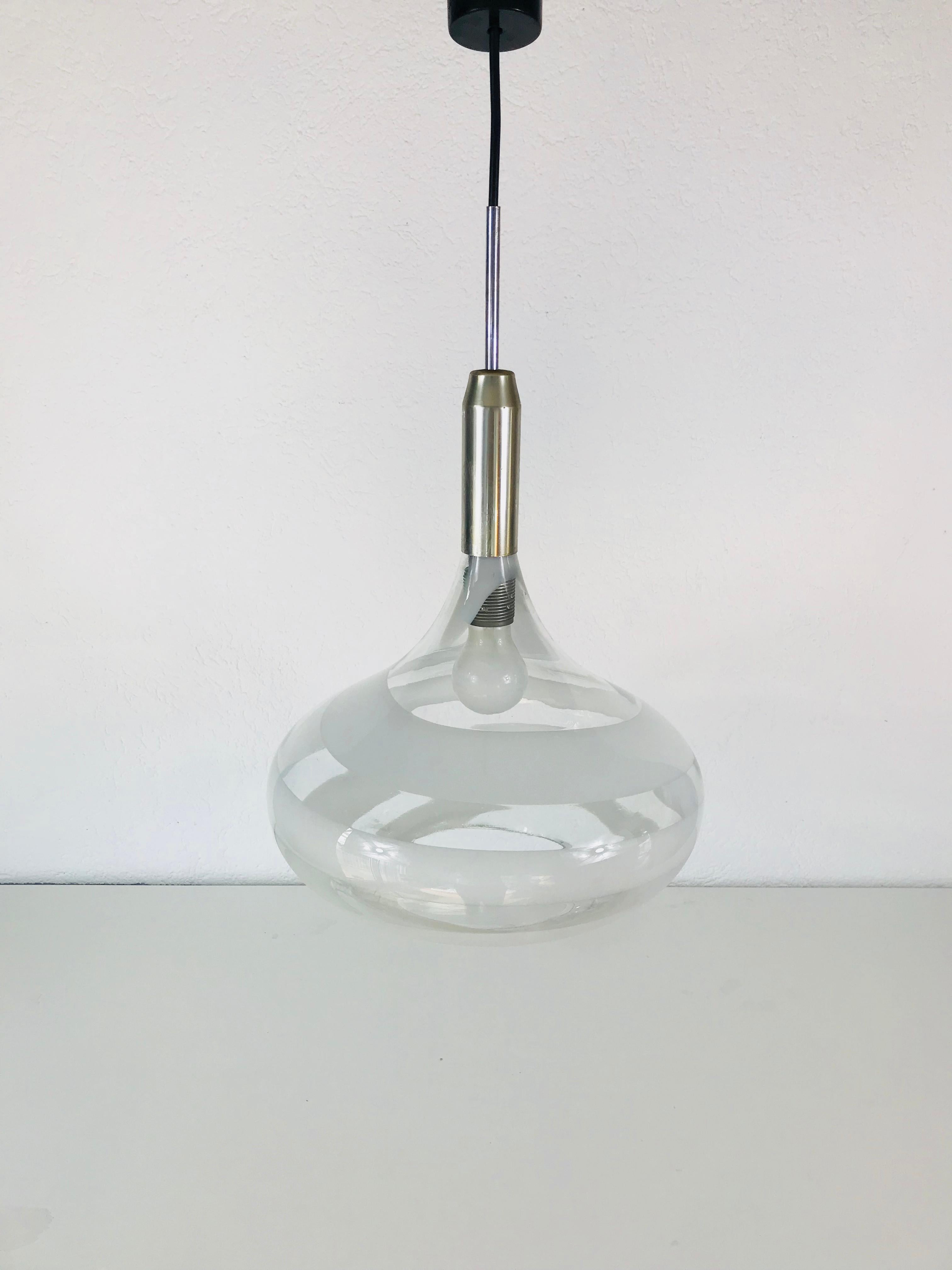 German Doria White and Transparent Pendant Lamp, 1970s