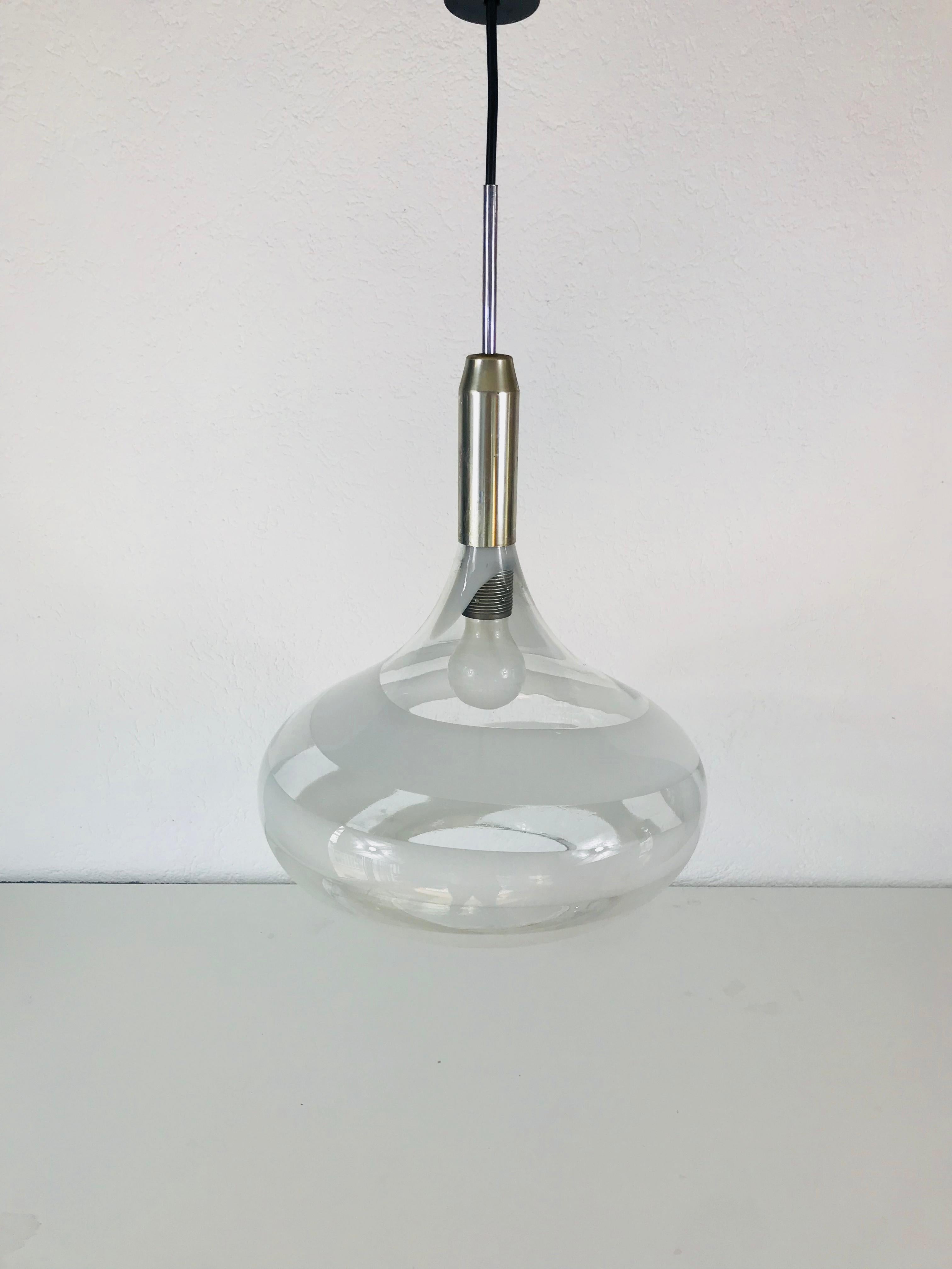 Doria White and Transparent Pendant Lamp, 1970s In Good Condition In Hagenbach, DE