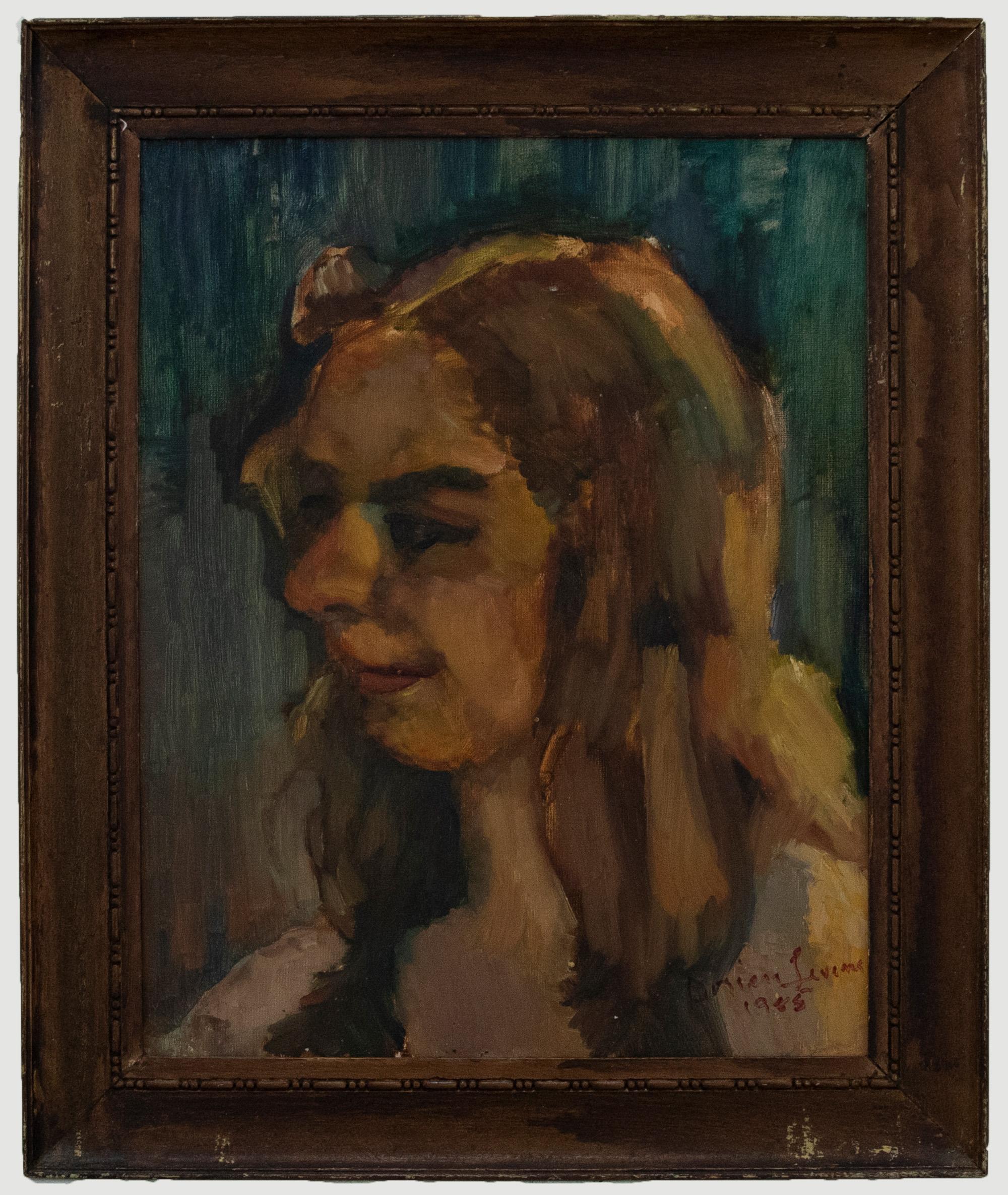 Dorian Levine - 1985 Oil, Portrait of a Girl For Sale 2