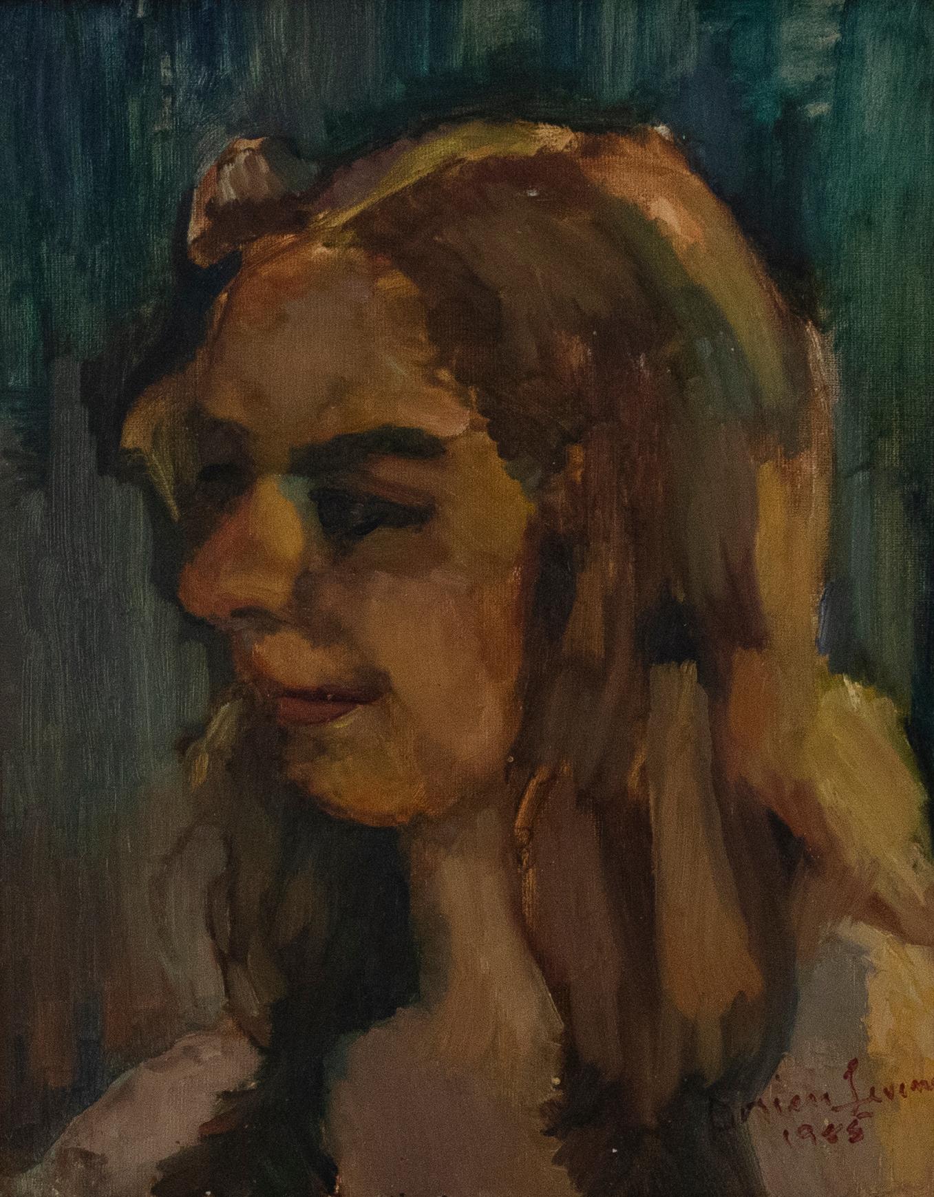 Dorian Levine - 1985 Oil, Portrait of a Girl For Sale 3