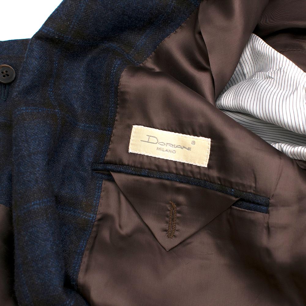 Doriani Navy Checked Wool, Cashmere & Silk Blend Blazer - Size XL EU 54  For Sale 1