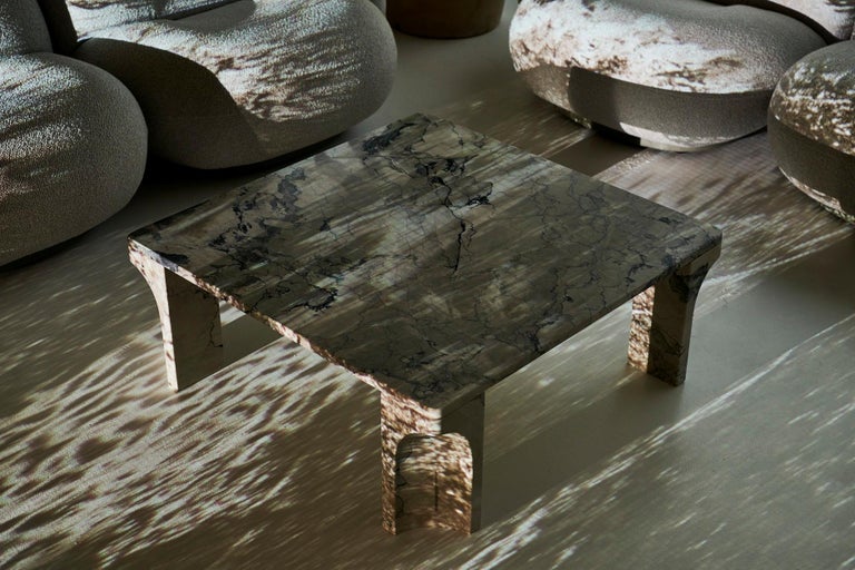 Doric, 21st Century Square Electric Gray Stone Coffee Table For Sale at