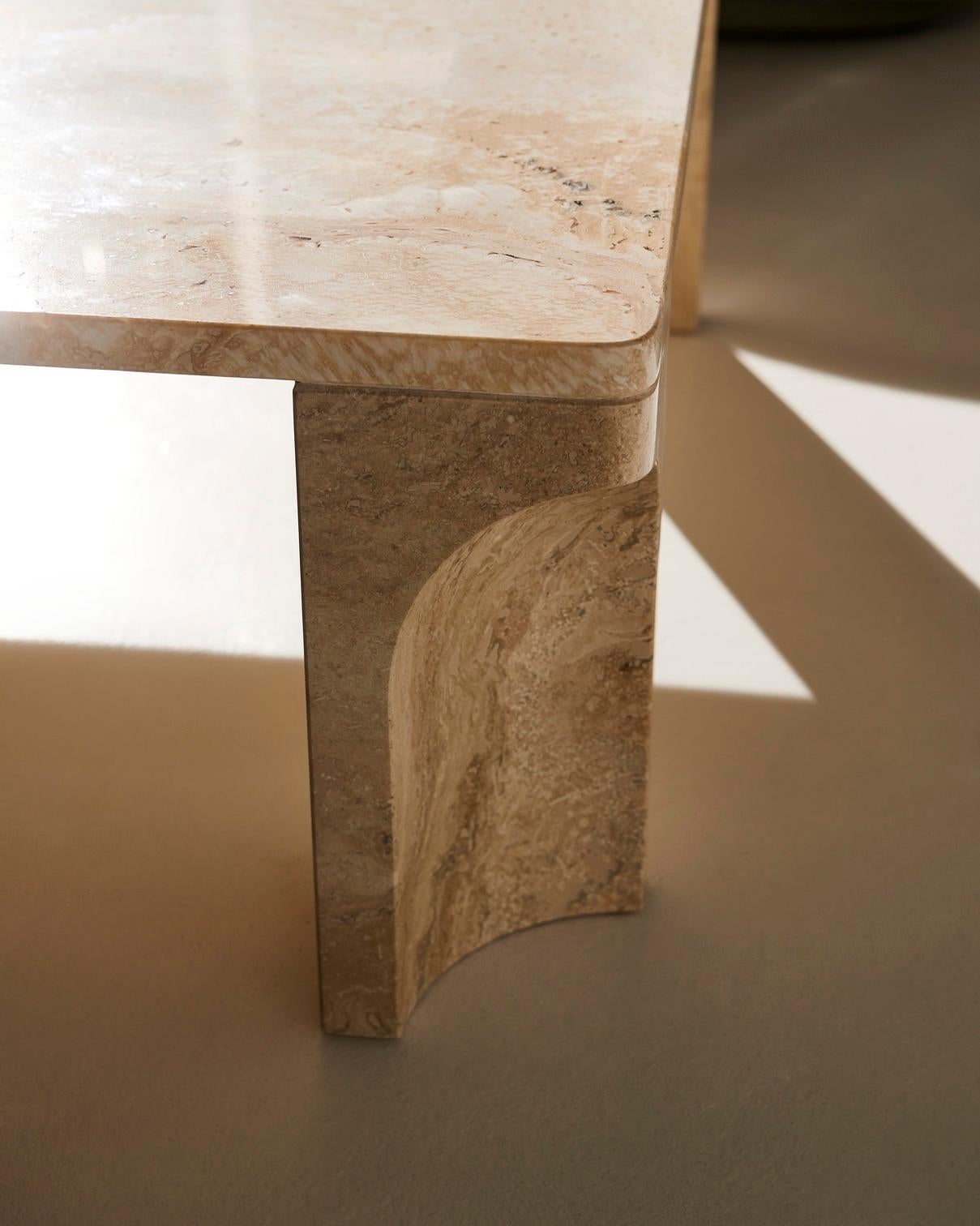 European Doric, 21st Century Square White Travertine Stone Coffee Table