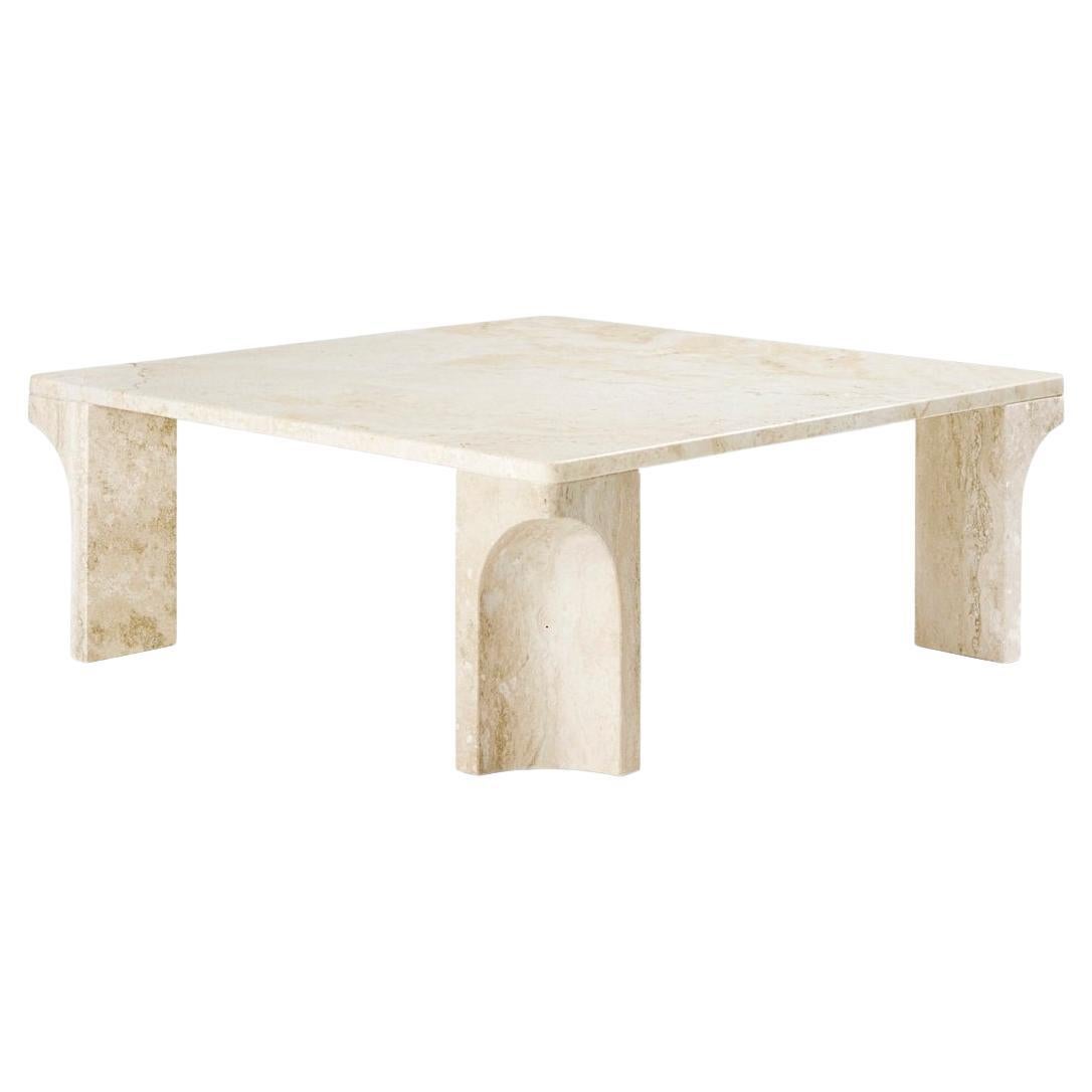 Doric, 21st Century Square White Travertine Stone Coffee Table