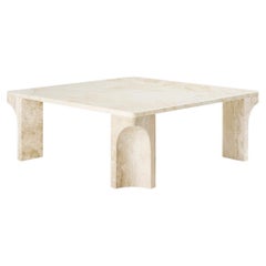Doric, 21st Century Square White Travertine Stone Coffee Table
