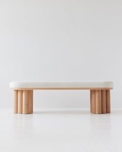 Doric Bench in Cerused White Oak and White Linen