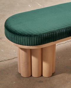 Doric Bench in Natural Maple and Emerald Green Velvet Corduroy