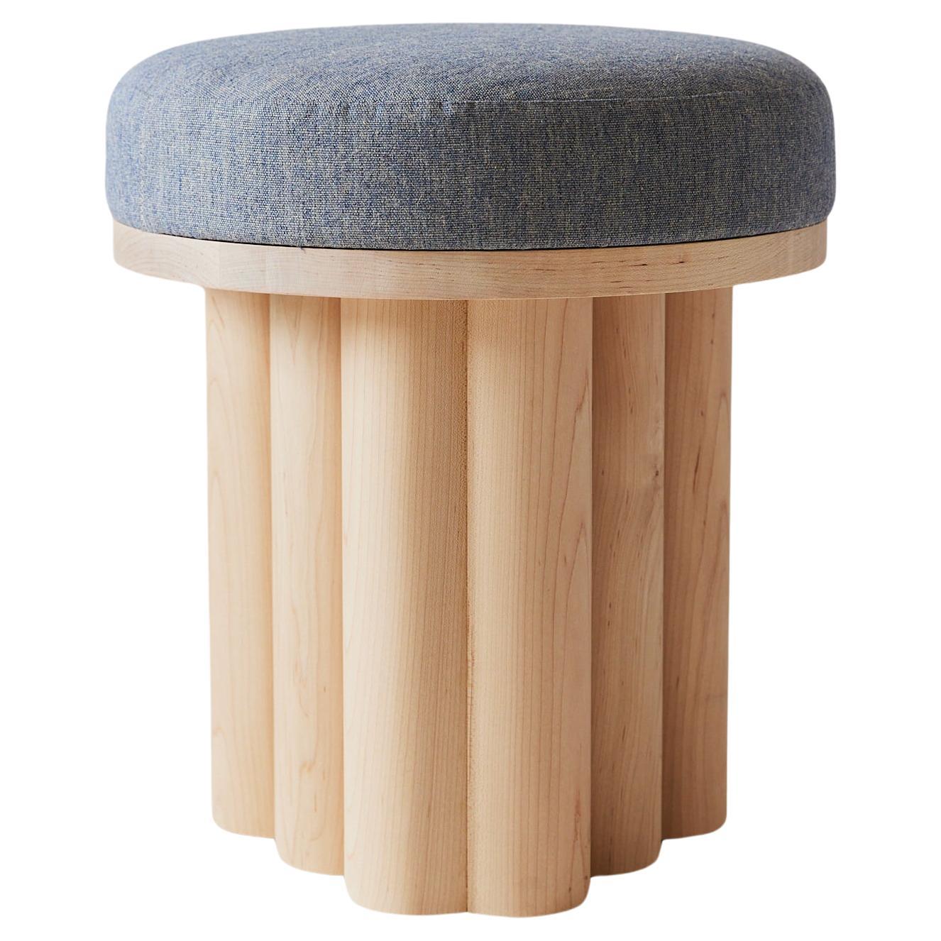 Doric Stool in Natural Maple with Light Blue Linen