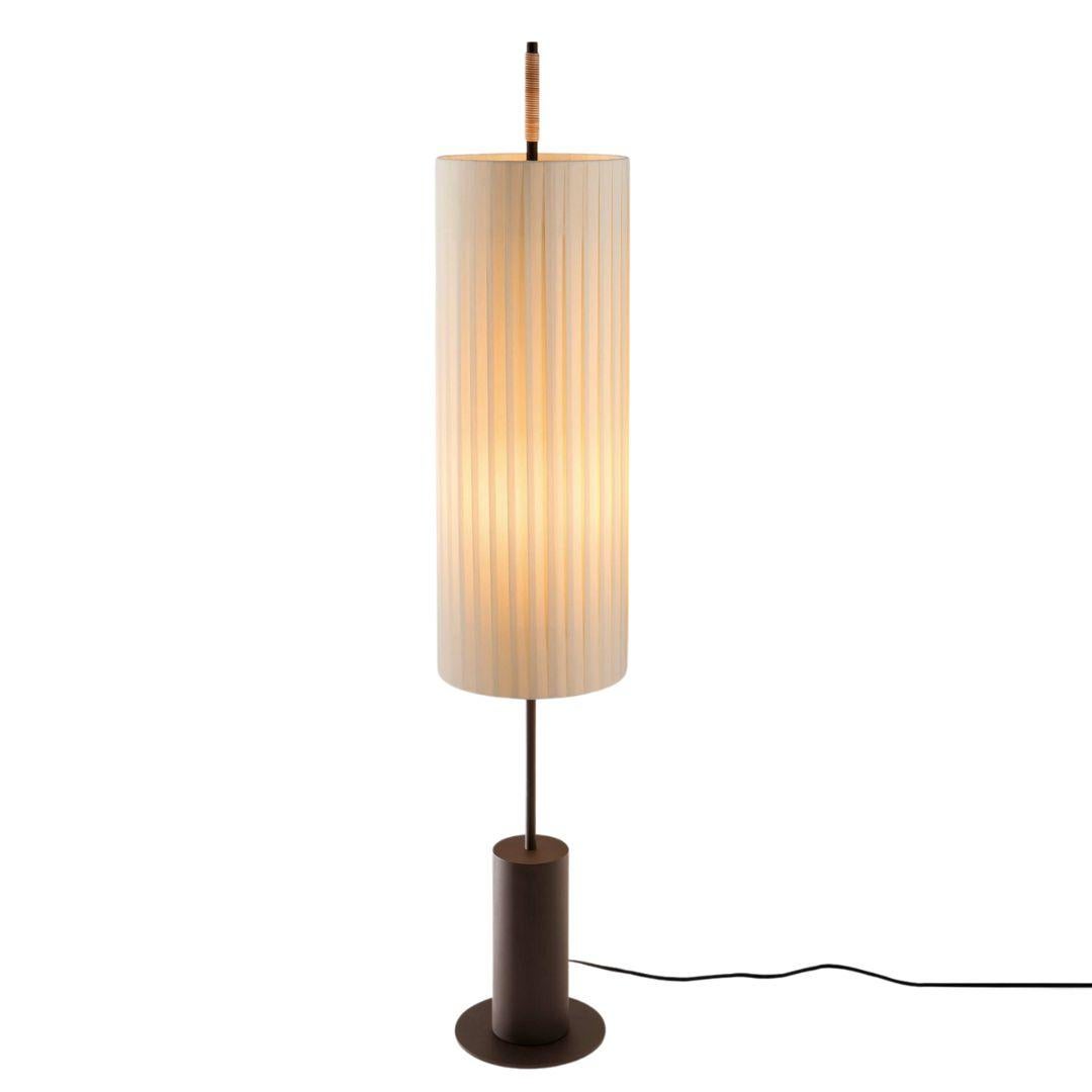 Spanish 'Dorica' Floor Lamp in Metal, Natural Cotton Shade and Leather for Santa & Cole For Sale