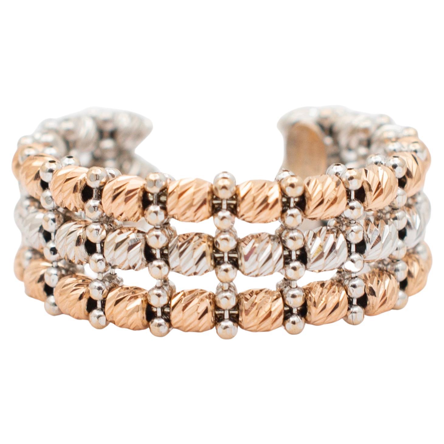 D'Orica Ladies Two Tone 18K Yellow White Gold Three Row Bead Adjustable Band (bracelet réglable à trois rangs de perles)