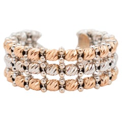 D'Orica Ladies Two Tone 18K Yellow White Gold Three Row Bead Adjustable Band (bracelet réglable à trois rangs de perles)