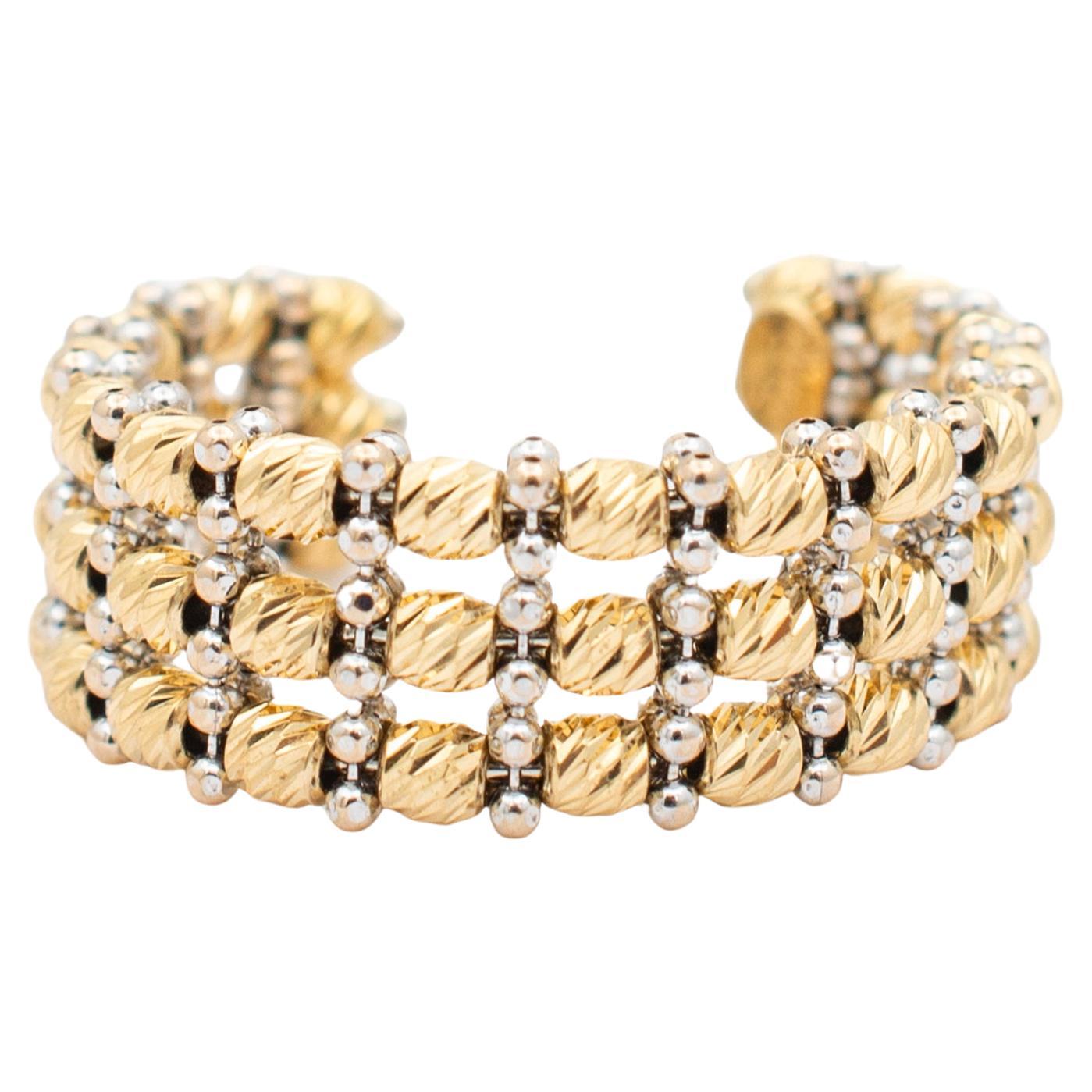 D'Orica Ladies Two Tone 18K Yellow White Gold Three Row Bead Adjustable Band (bracelet réglable à trois rangs de perles)