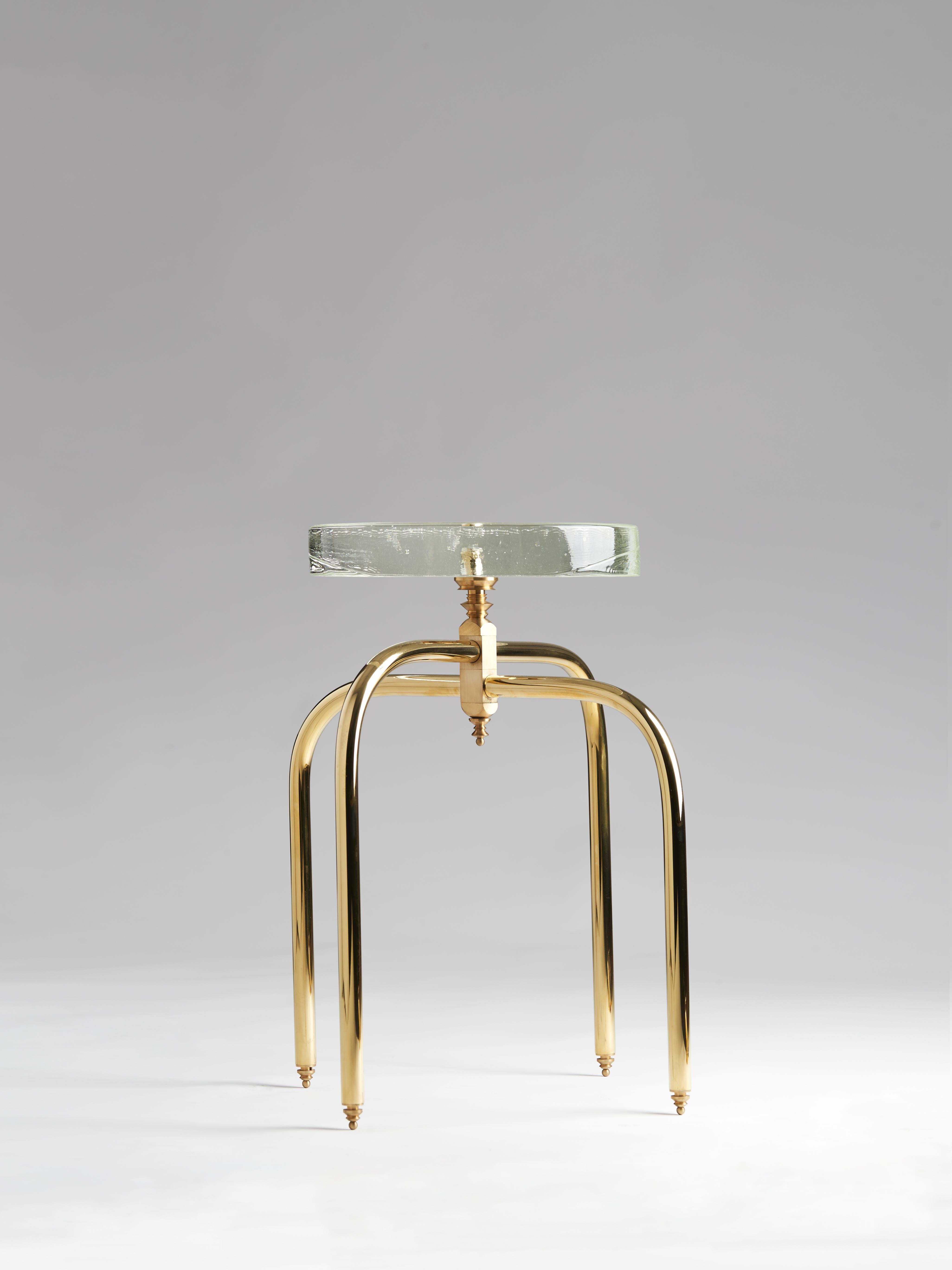 Dorique stool by Mydriaz
Dimensions: w 40 x d 40 x h 55 cm
Materials: Brass, glass

Made to order creations are possible, please contact us.

Our products are handmade in our workshop. Dimensions and finishes may vary slightly from one model