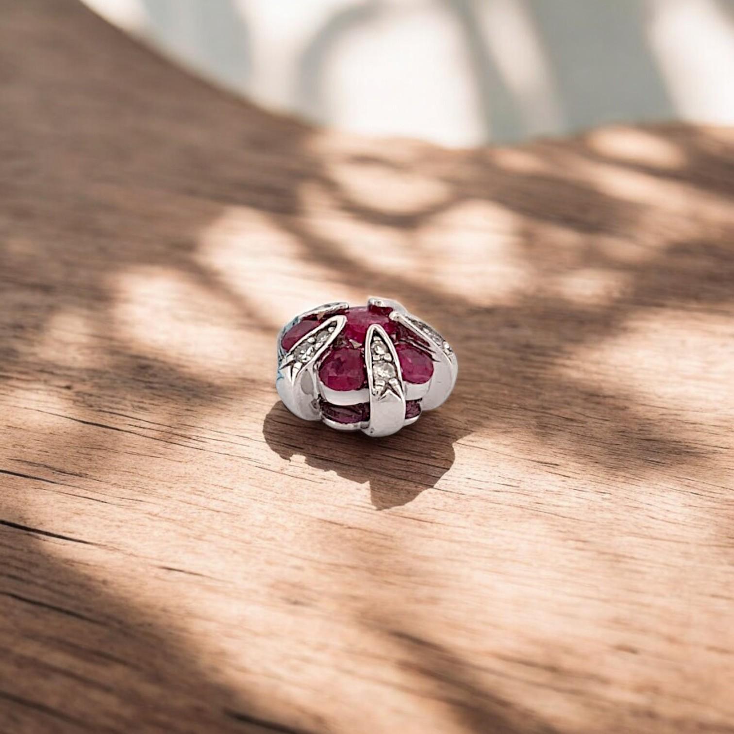 Art Deco Doris  14k White Gold Necklace with Natural Rubies and Diamonds For Sale