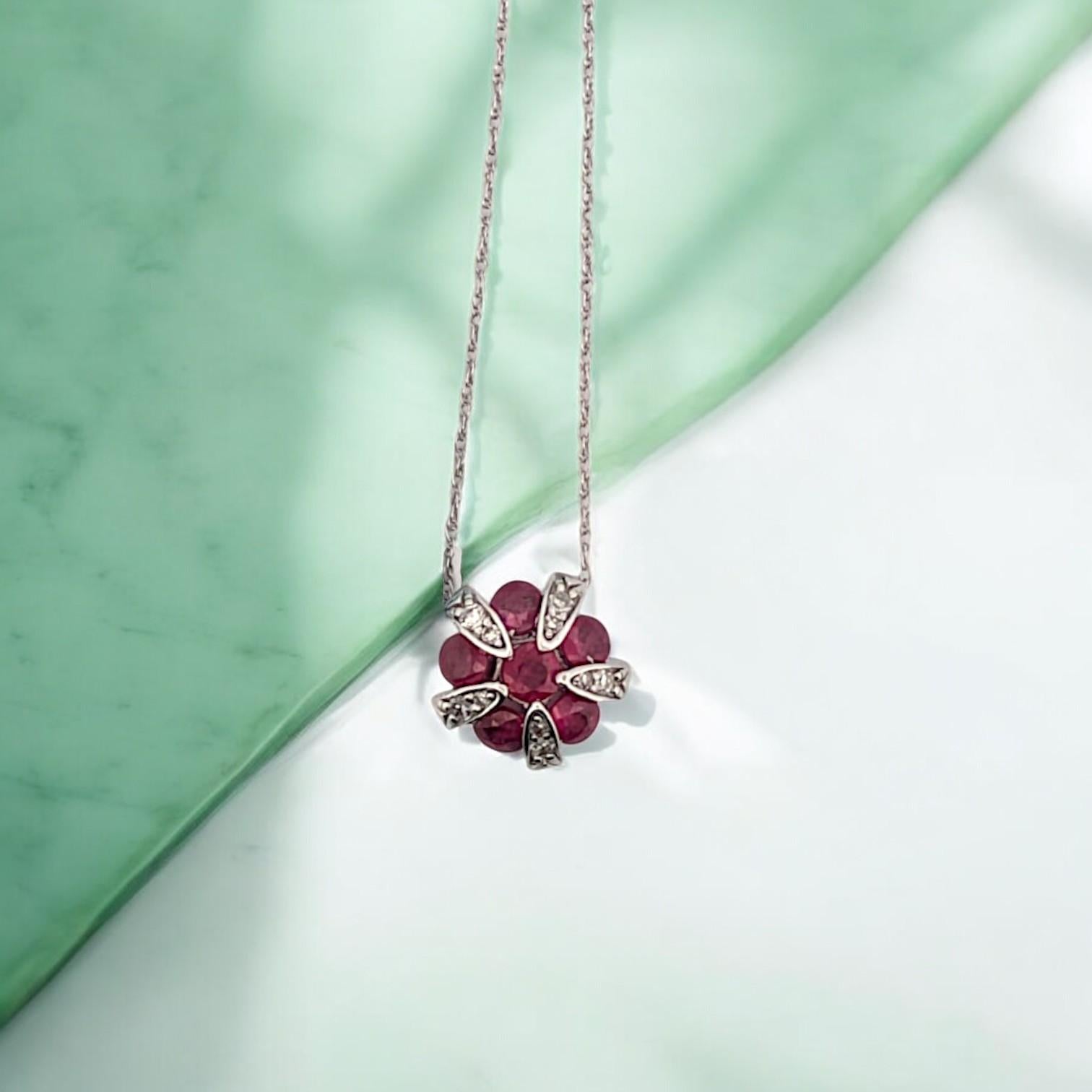 Oval Cut Doris  14k White Gold Necklace with Natural Rubies and Diamonds For Sale