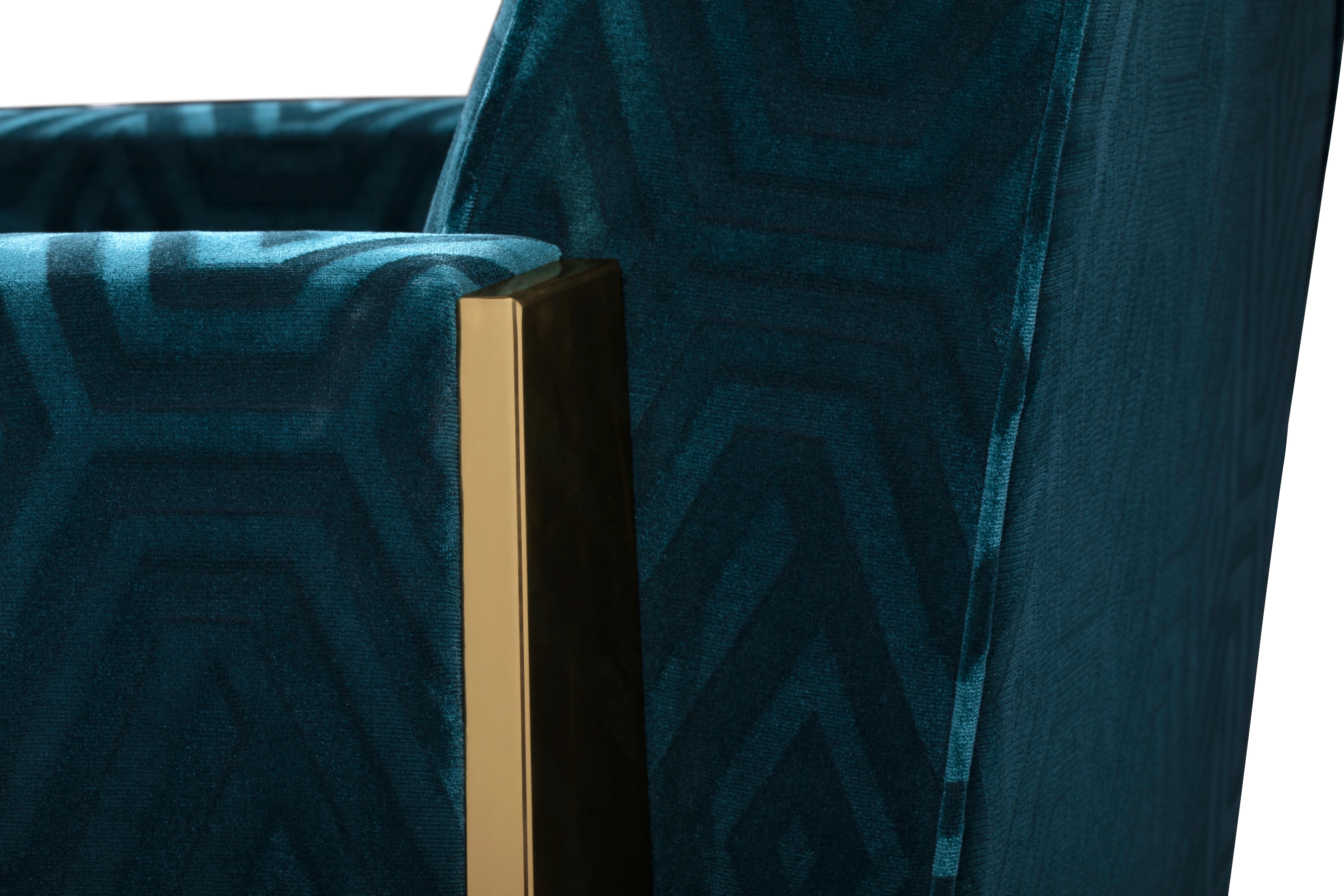 Contemporary Doris Armchair in Teal Blue Velvet For Sale
