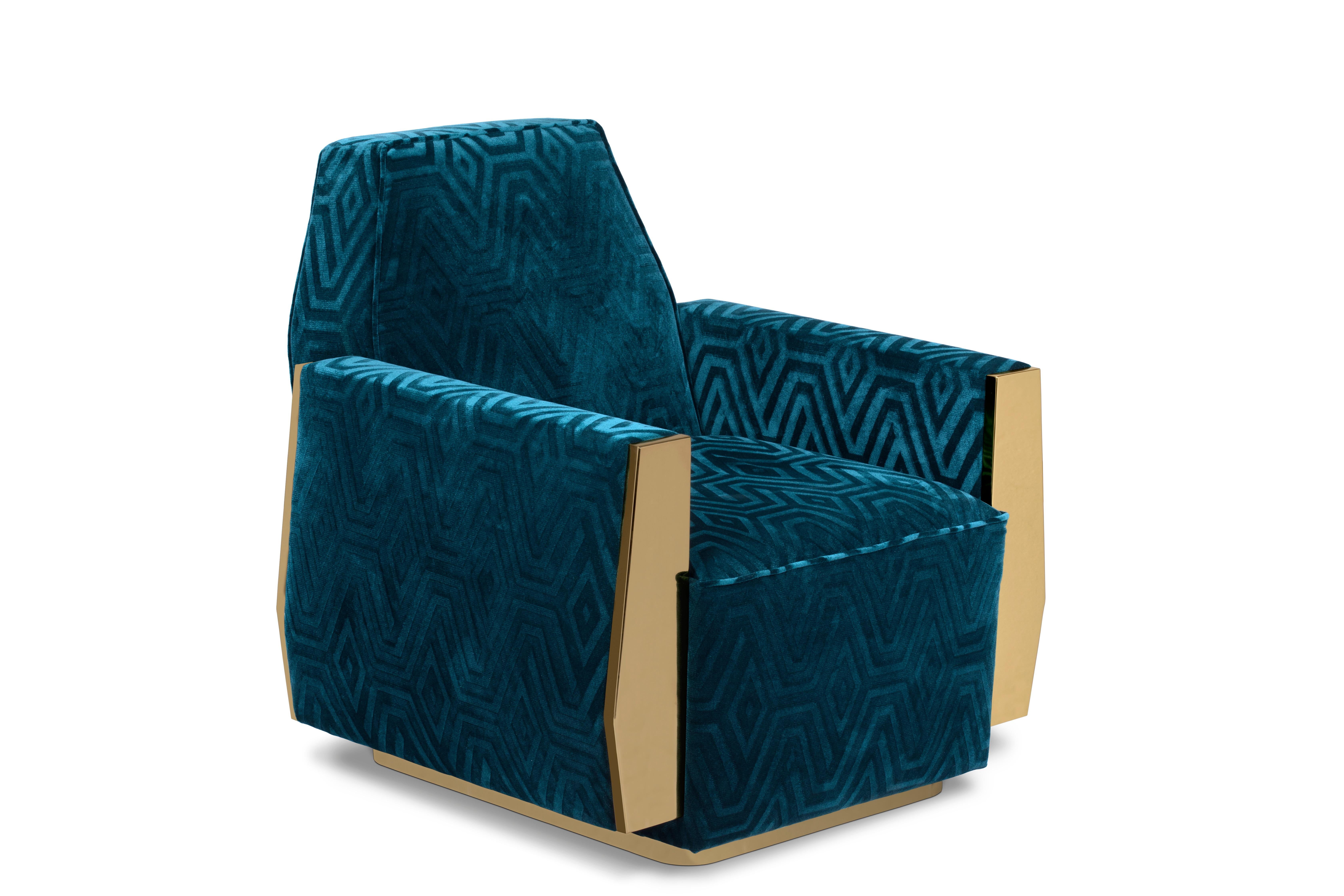 Mid-Century Modern Doris Armchair in Teal Blue Velvet For Sale