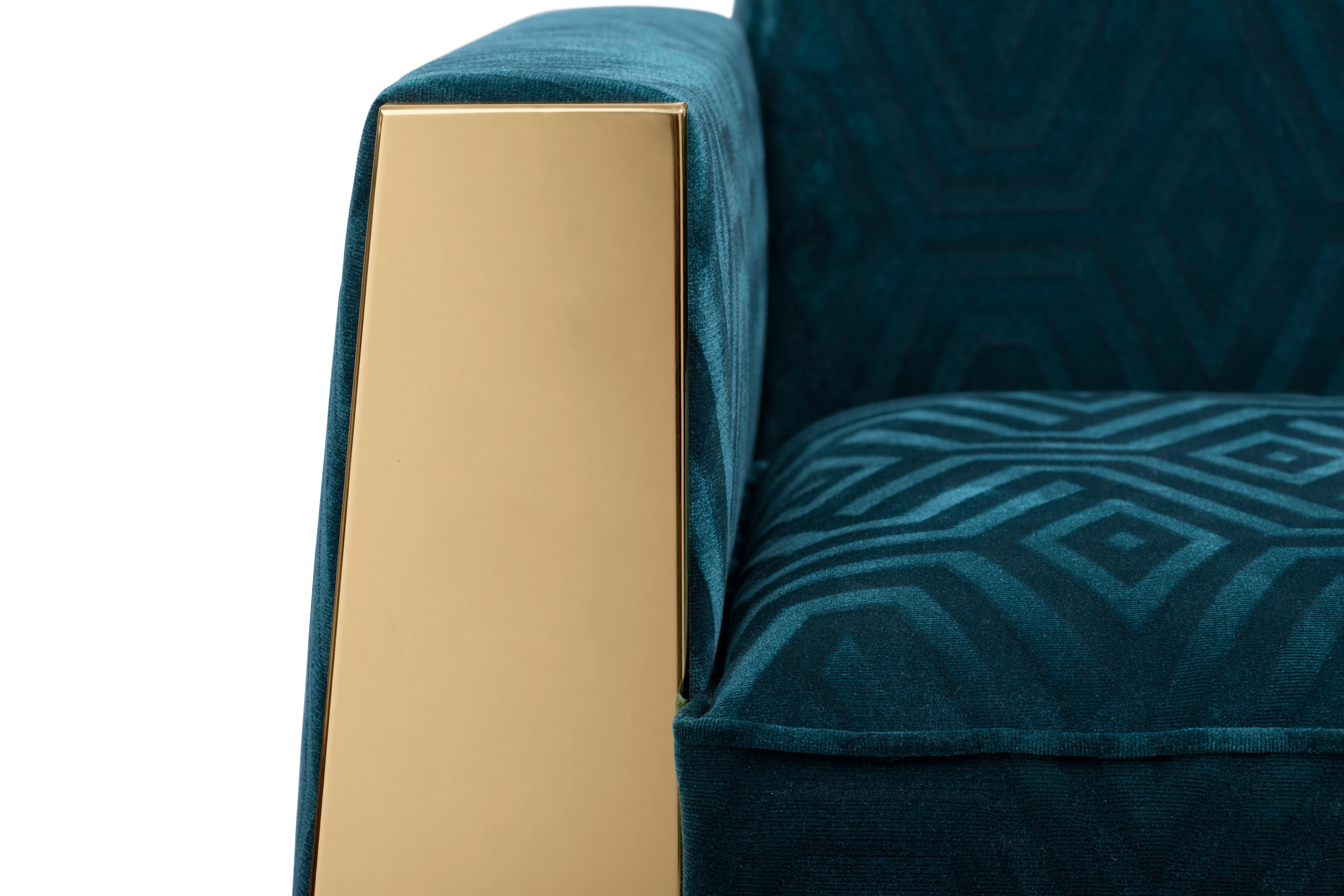 Doris Armchair in Teal Blue Velvet In New Condition For Sale In New York, NY