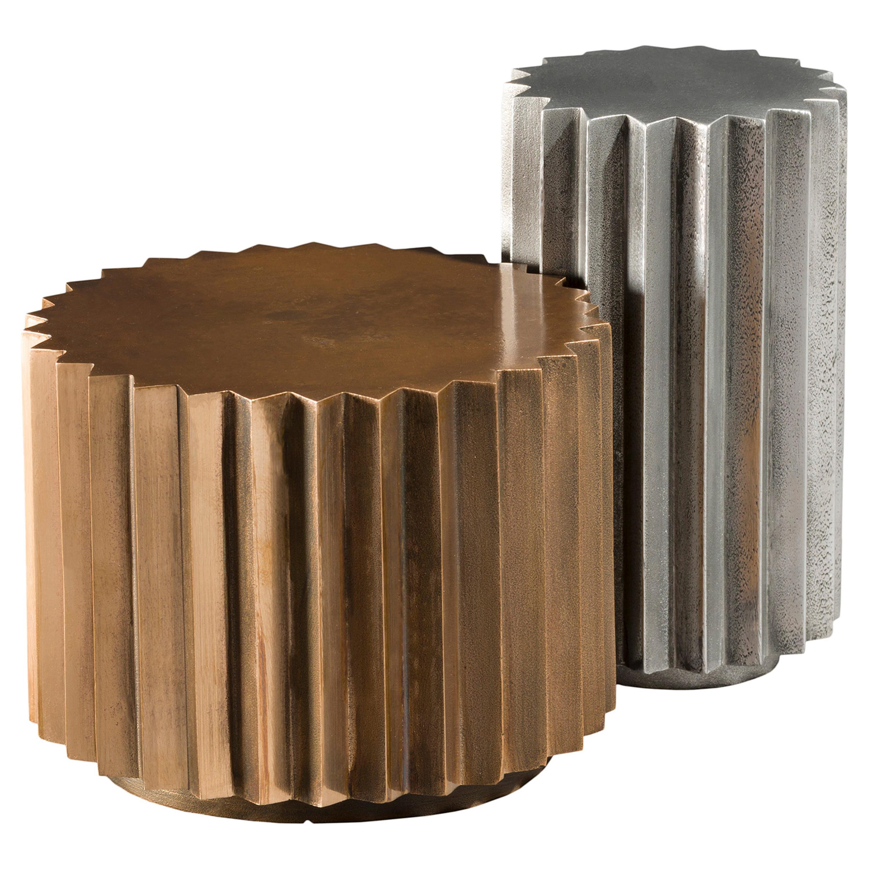 Ensemble de tables basses Doris à facettes multiples en bronze moulé et aluminium