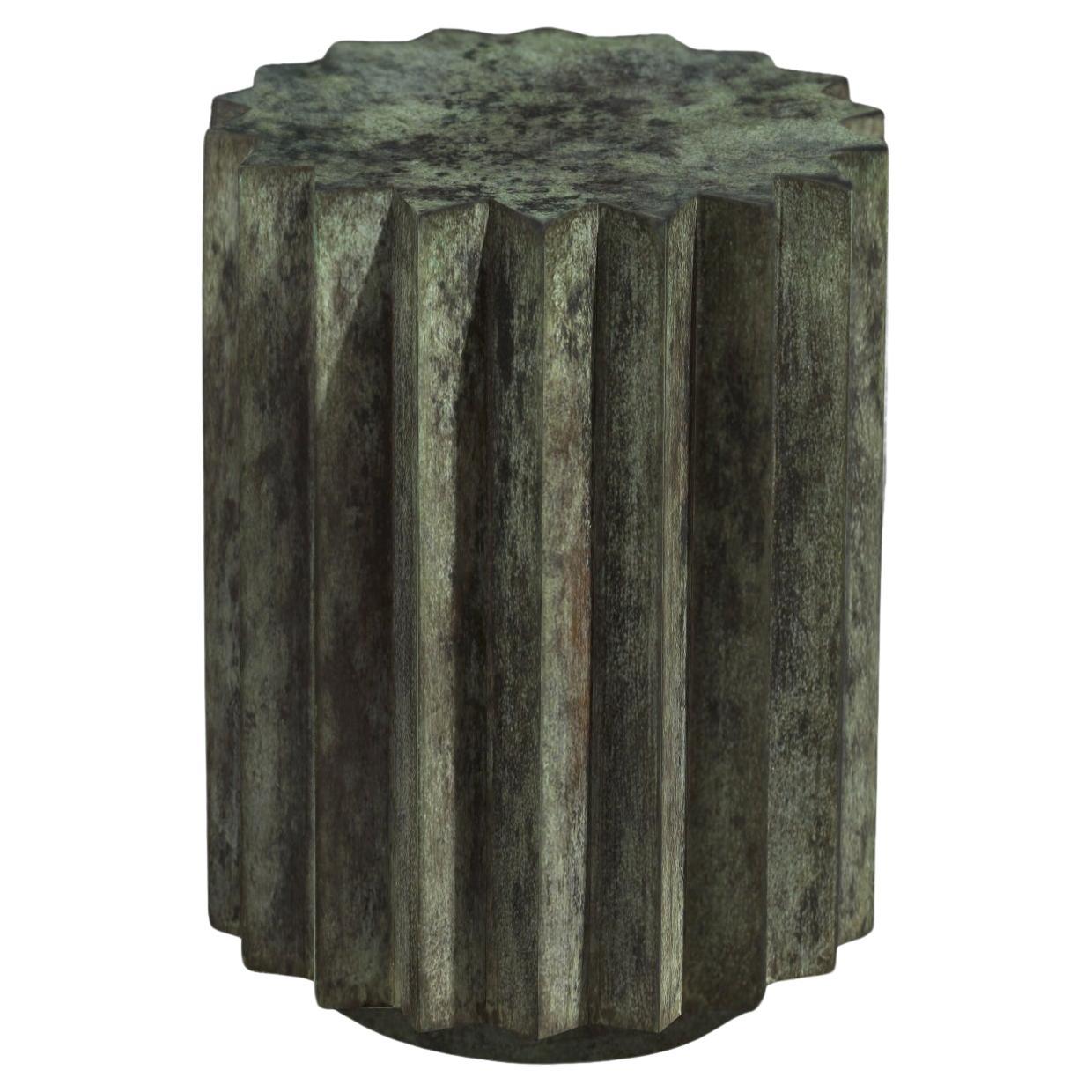Doris Cast Bronze Multifaceted Side Table with Tuscan Green Patina For Sale