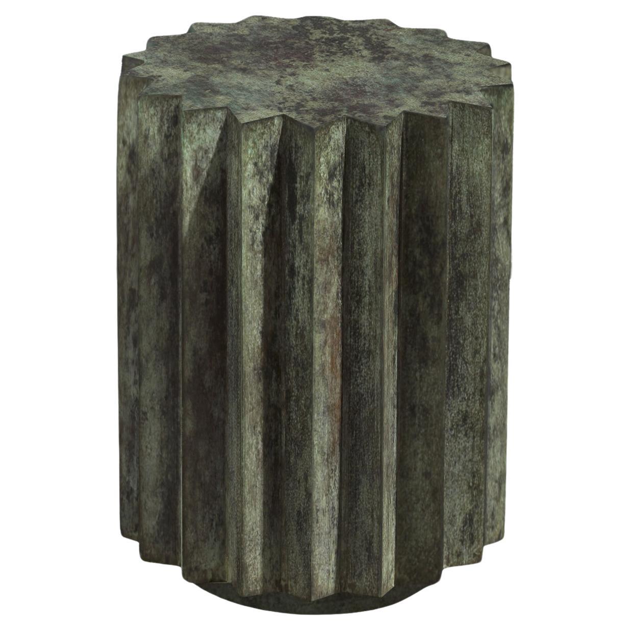 Doris Cast Bronze Multifaceted Side Table with Tuscan Green Patina For Sale