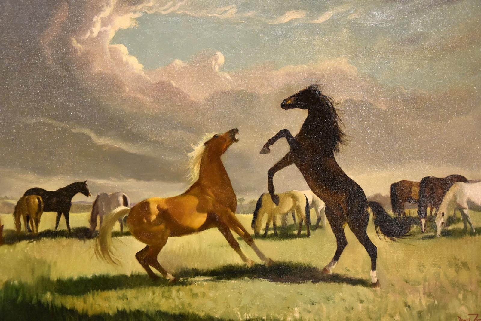 Ölgemälde von Doris Zinkeisen „New Forest Ponies“ (Moderne), Painting, von Doris Clare Zinkeisen