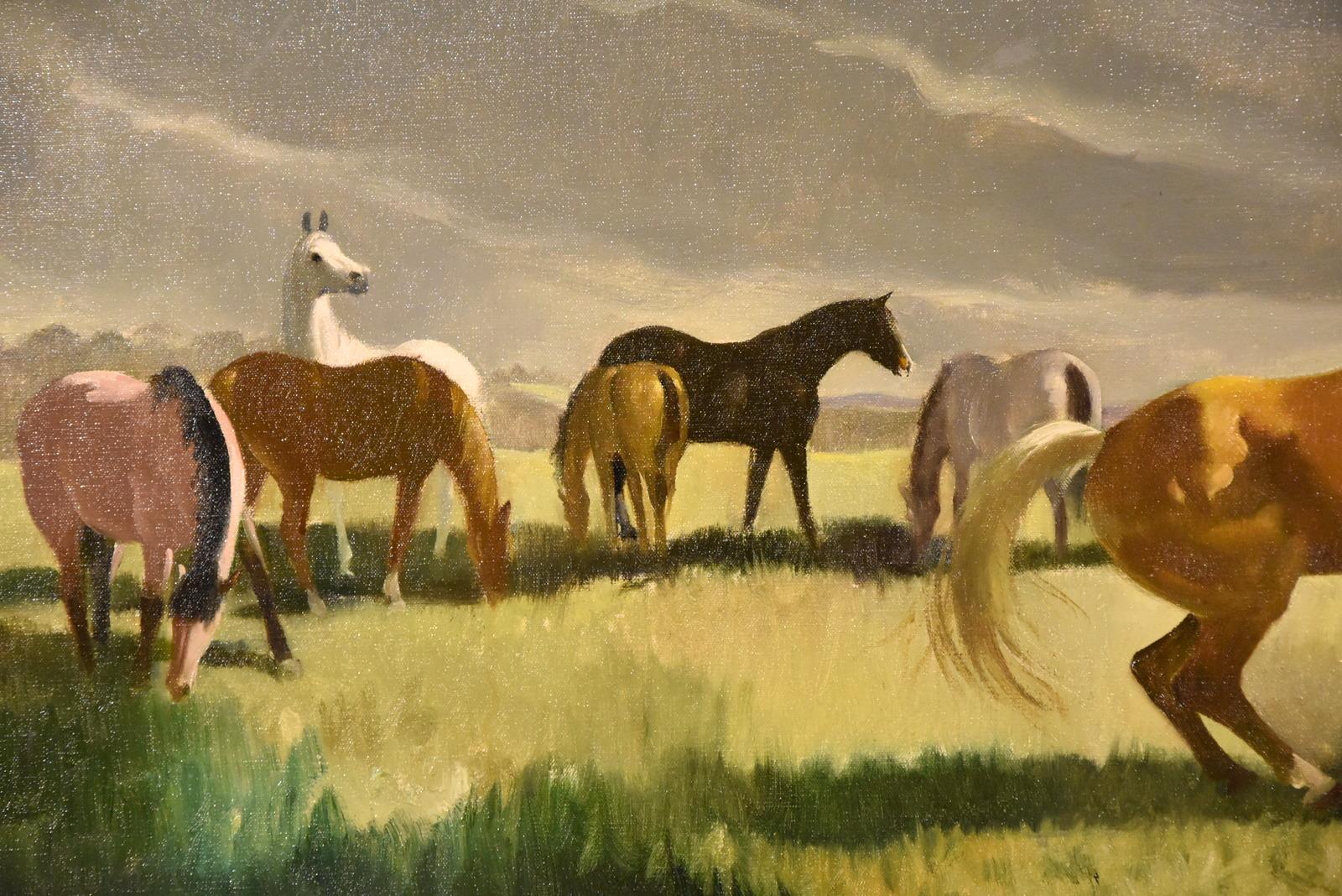 Ölgemälde von Doris Zinkeisen „New Forest Ponies“ (Braun), Animal Painting, von Doris Clare Zinkeisen