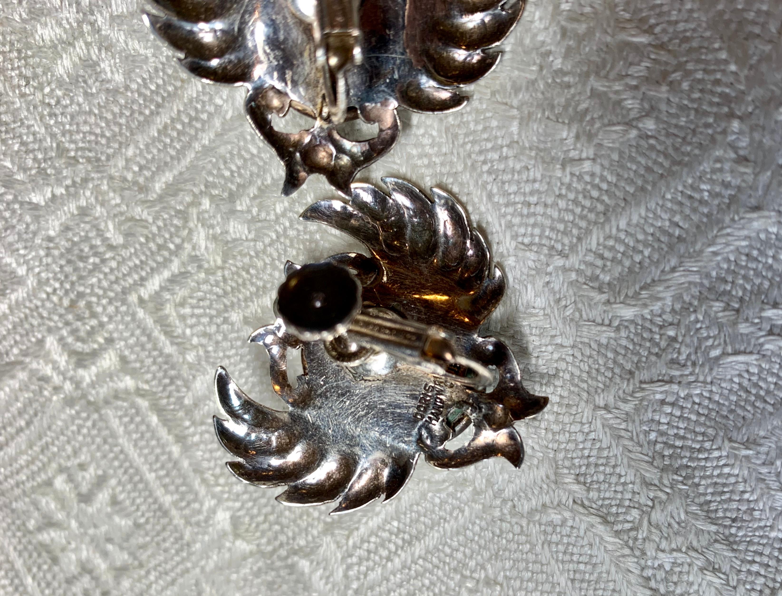 Doris Cliff Egyptian Revival Scarab Earrings Brooch Sterling Silver Faience For Sale 7